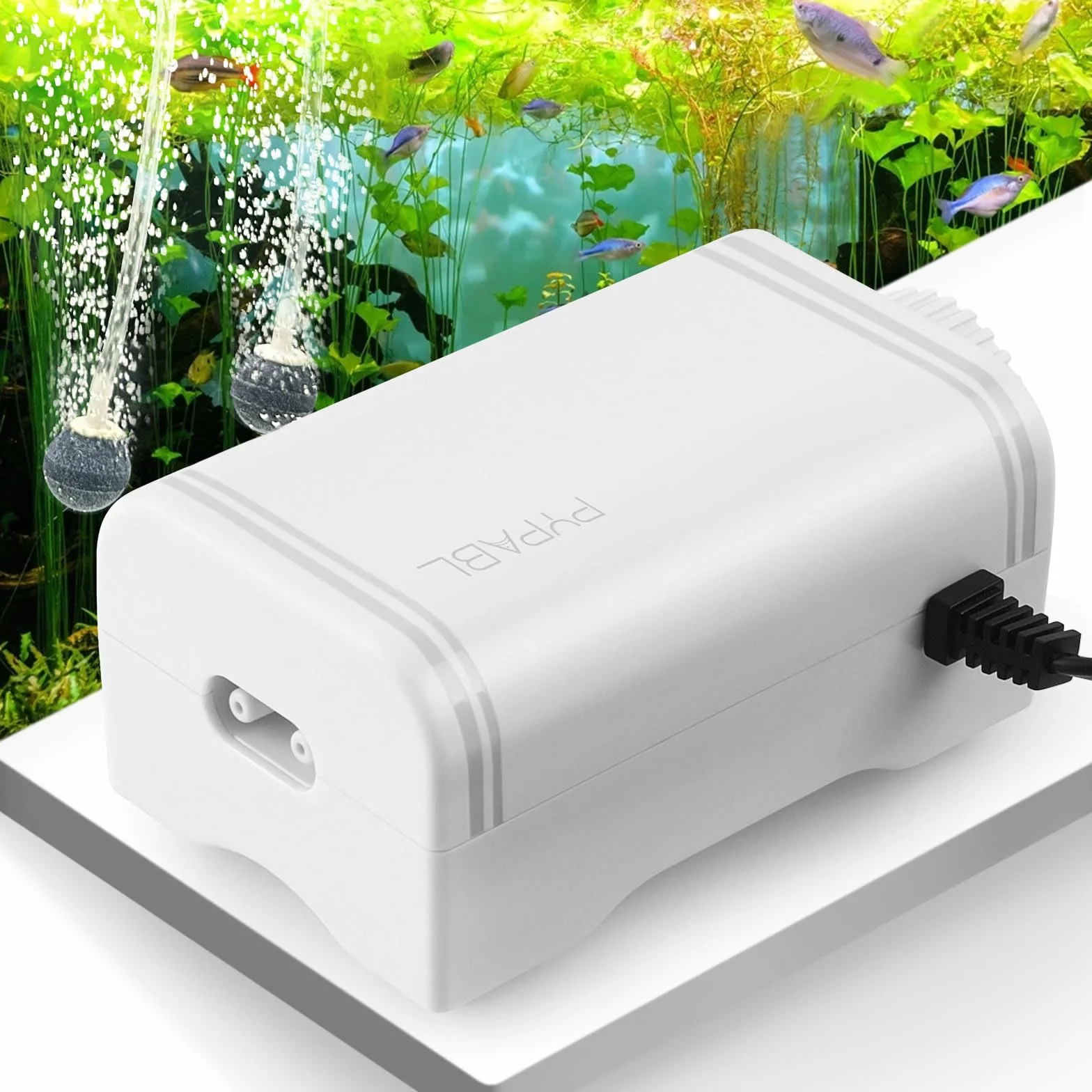 Pompe à Air pour Aquarium 4W Silencieux Aérateur Jusqu'à 400l avec Tube d'air et Pierres d'air