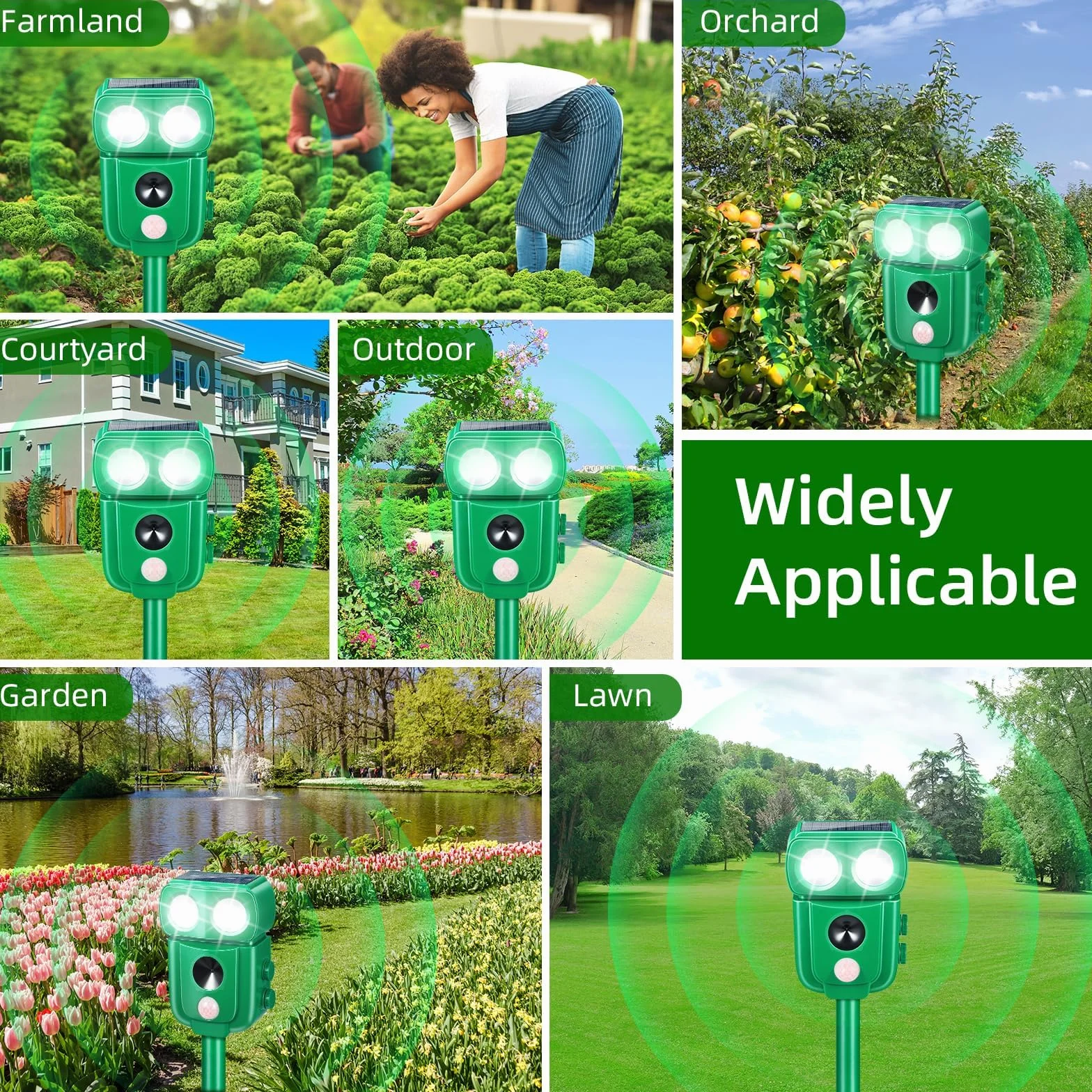 Répulsif pour chats à ultrasons solaire IP66 étanche fréquence réglable 5 modes