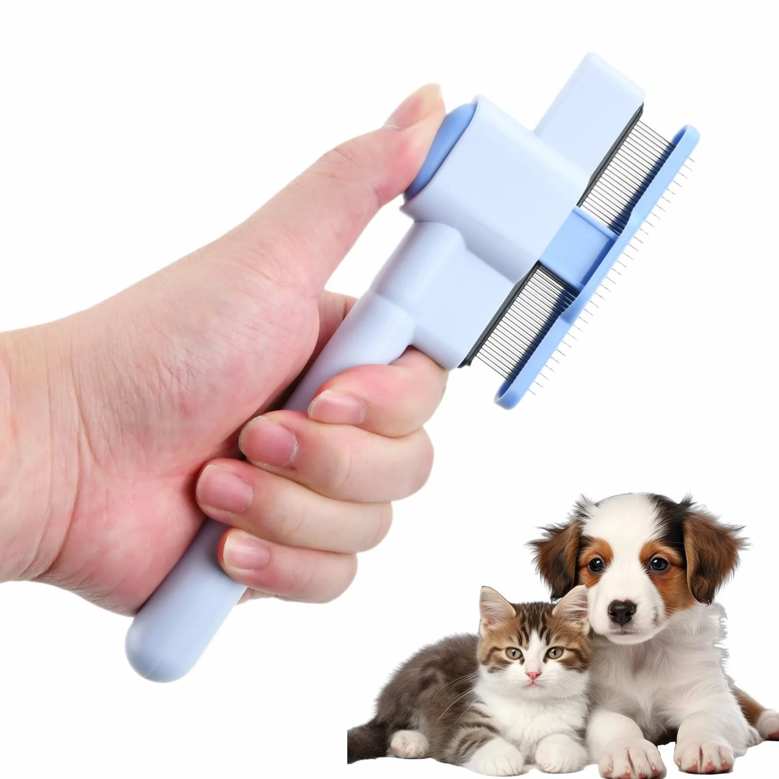 Brosse Poil Chat Peigne Anti Puces Acier Inoxydable pour Chats et Chiens Brosse Autonettoyante