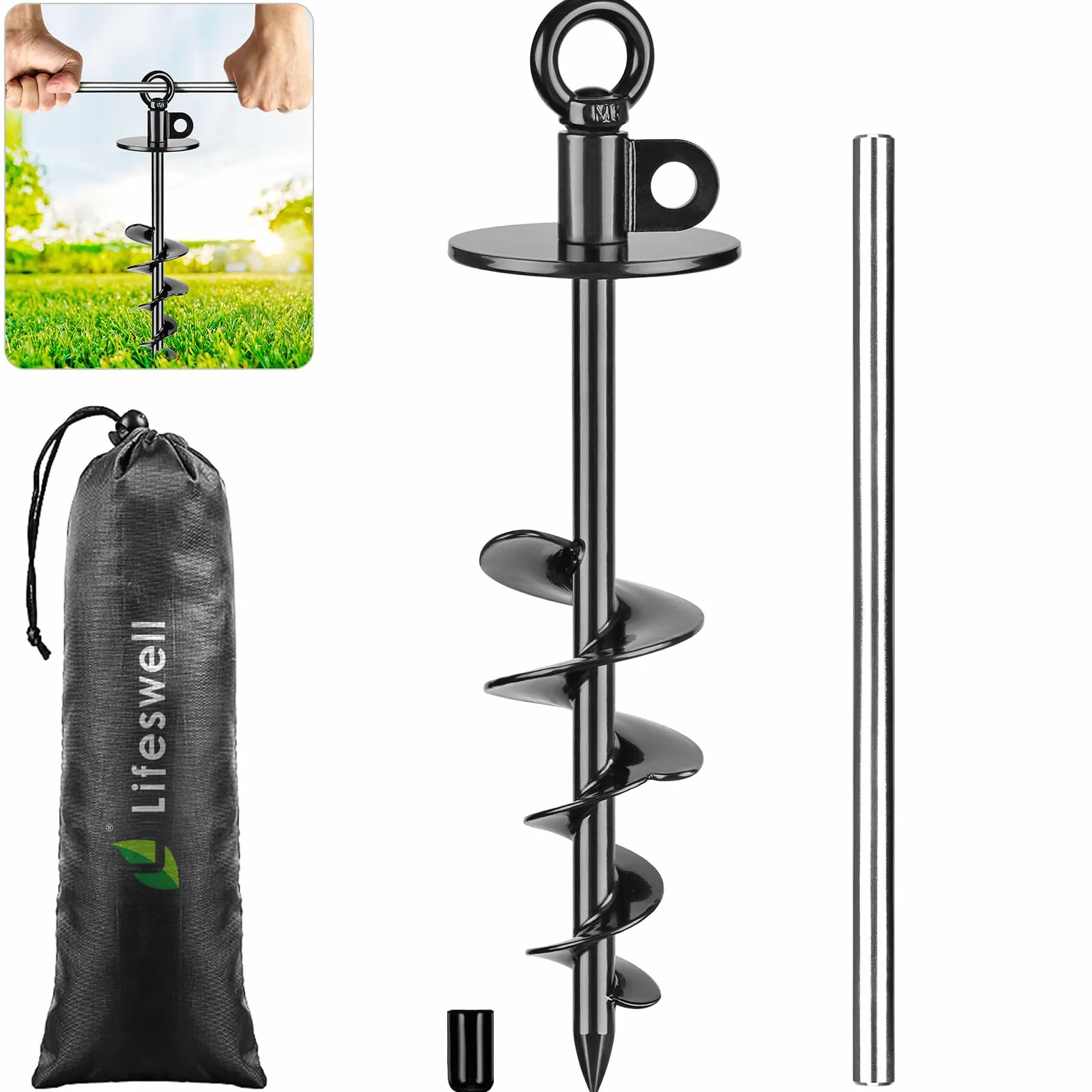 Piquet d'attache robuste pour chiens 100 kg sans nœuds noir