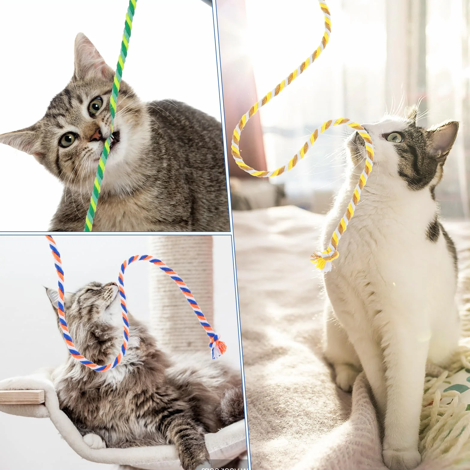 Simarro Lot de 3 Baguettes à Plumes Jouet Interactif Chat Corde Colorée