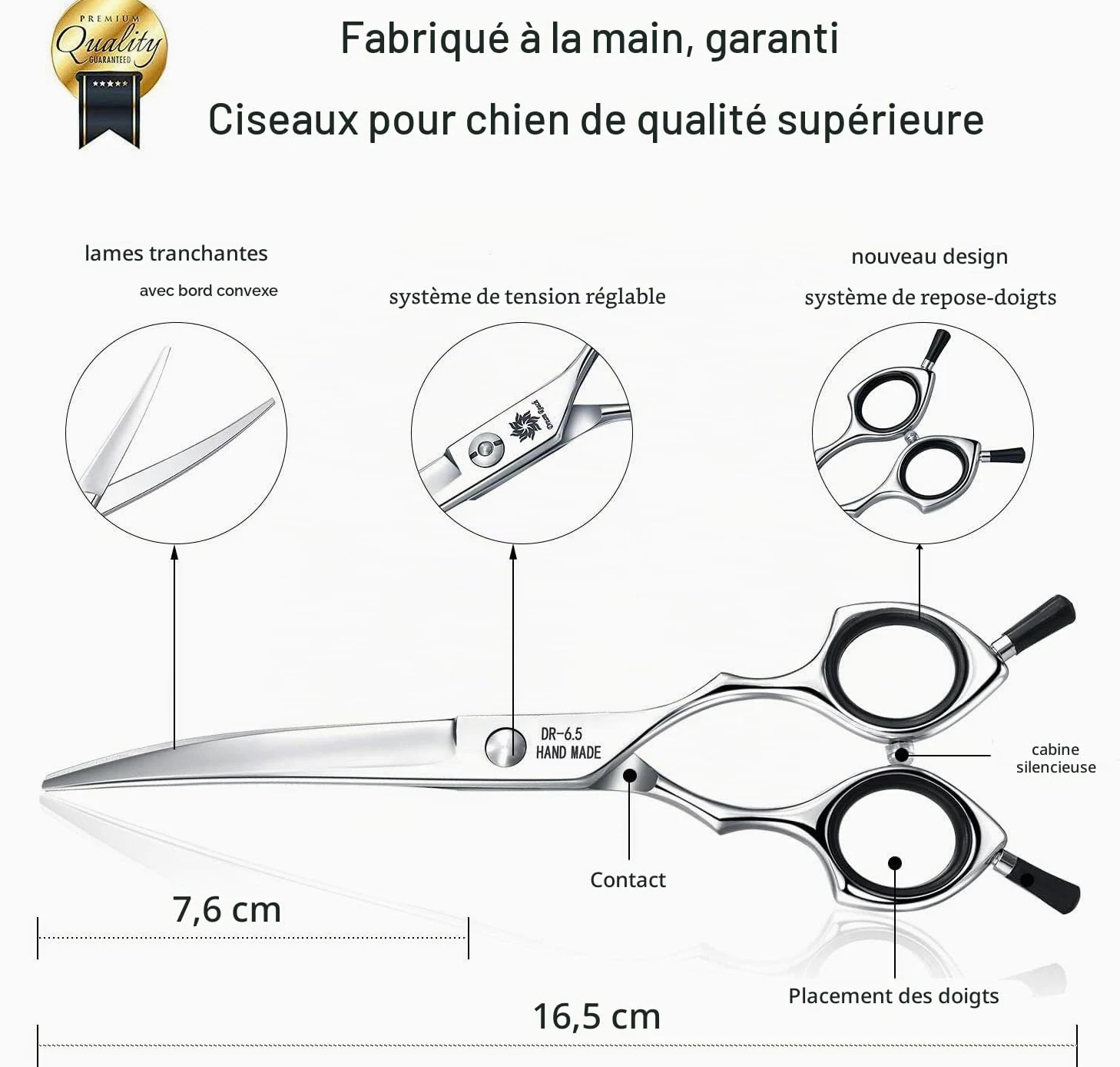 Ciseaux pour animaux incurvés de 6,5 pouces - Pour chiens et chats - Acier inoxydable japonais 440C