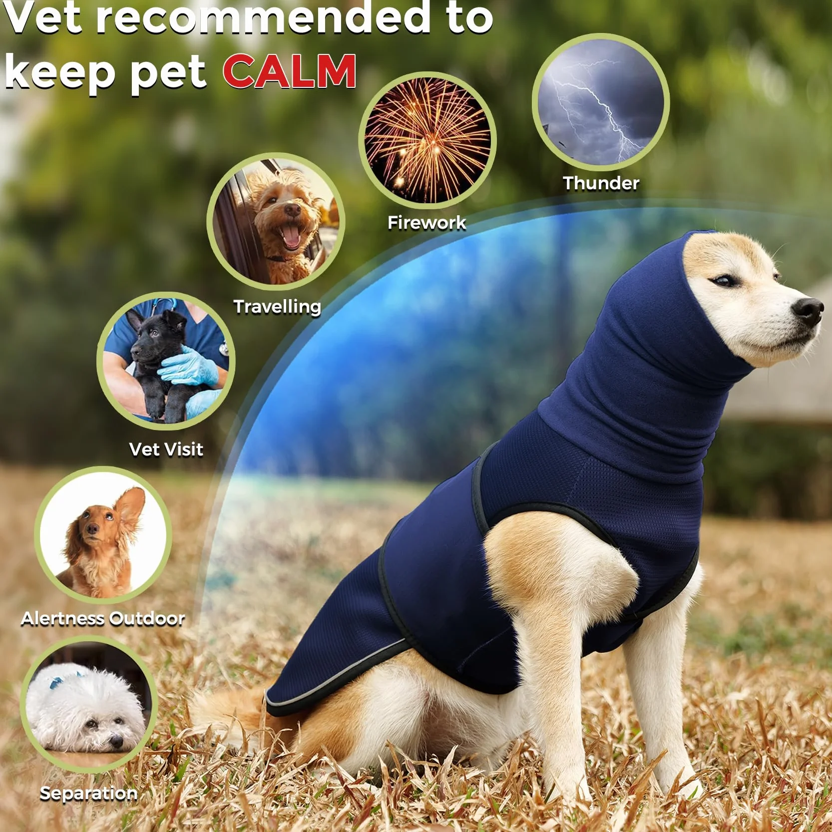 Dotoner Gilet Relaxant 2 en 1 pour Chiens, Manteau Anti-anxiété avec Snood et Bandes Réfléchissantes