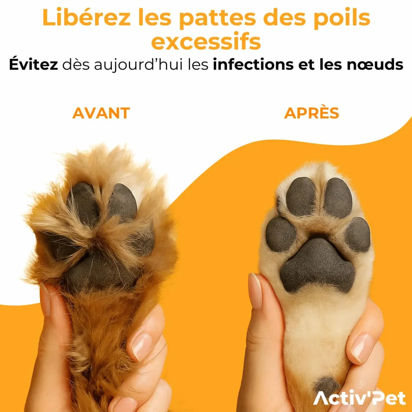Activ'Pet Tondeuse à pattes silencieuse rechargeable USB avec éclairage LED pour chiens et chats