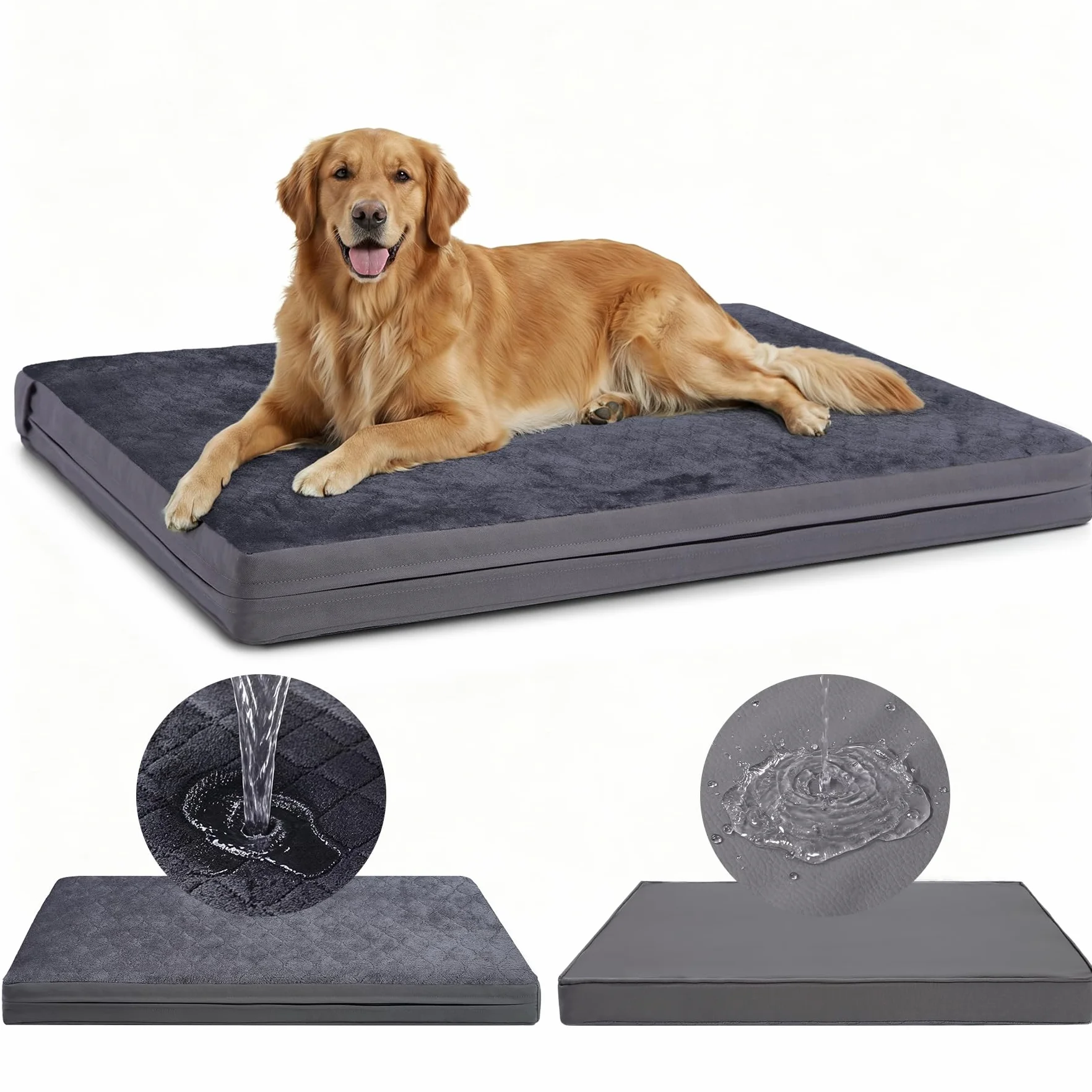 Panier Chien Taille Moyenne-88x55x7 Cm, Tapis Chien Imperméable, Une Face en Cuir Synthétique, Coussin Chien Orthopédique Double Face, Doublure Imperméable, Amovible et Lavable, Gris