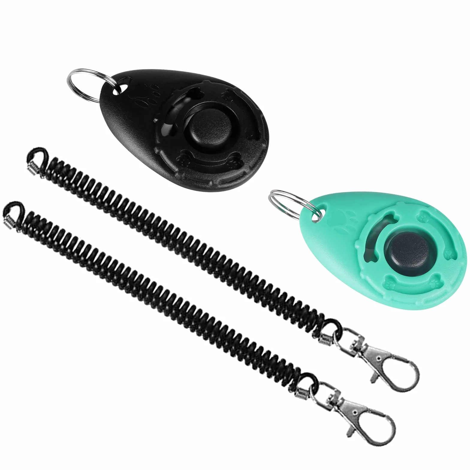Clickers pour Chien Clicker Training avec Dragonne élastique et Grand Bouton, Lot de 2, Noir et Cyan