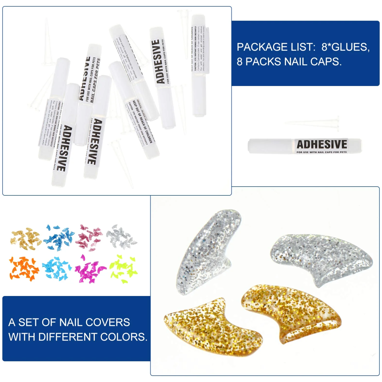 Housoutil 480 Pièces Ensemble D'Ongles pour Animaux De Compagnie Protecteurs De Griffes De Chat Capuchon D'Ongle De Chat Couvre-Griffes De Chat Capuchons D'Ongles en Vinyle pour Chats