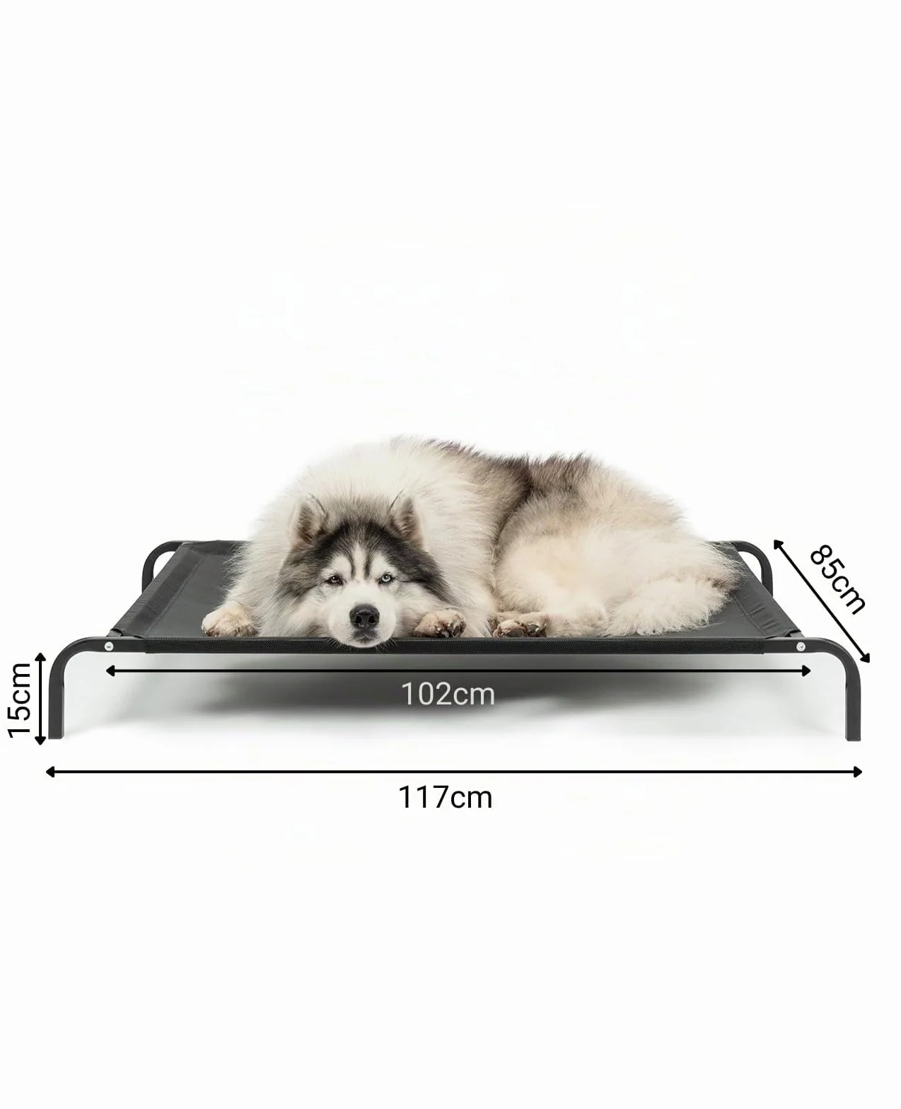Lionto Lit pour Chien surélevé d'extérieur 117x85 cm Housse Amovible Maille Respirante Cadre métallique Noir