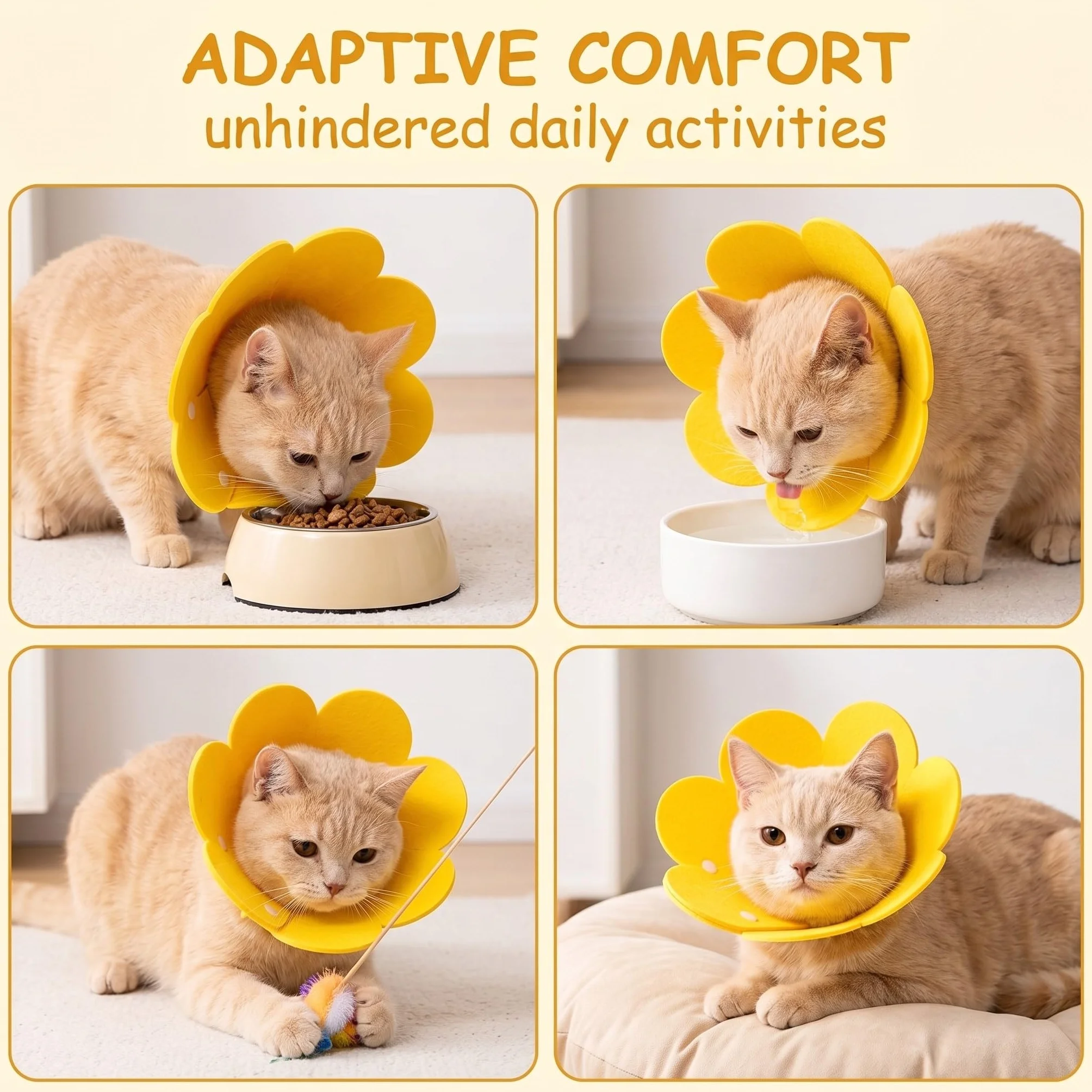 Collier Élisabéthain Pour Chat 6-9Kg, Collerette Anti-Léchage Jaune, Médical Post-Opératoire Doux