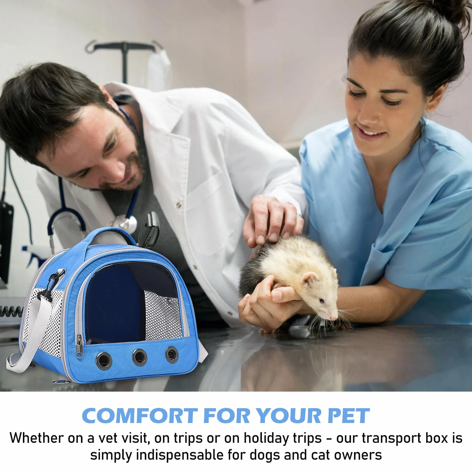 Sac de Transport pour Petits Animaux, Sac Voyage Chat Pliable, Cage Transport Lapin, Bleu