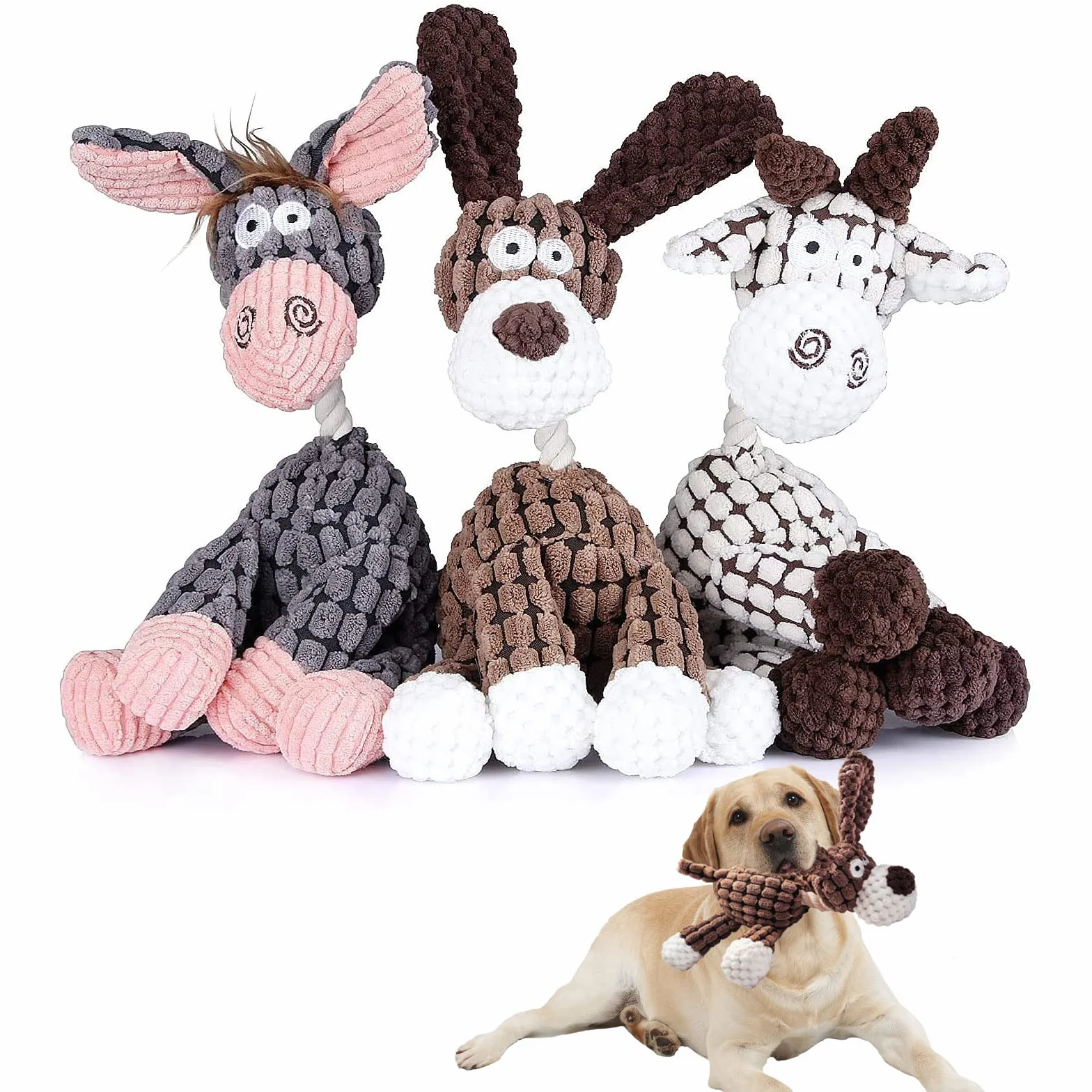 Cielbleu Jouet pour Chien Jouets Couineur Peluche Interactifs à Mâcher 3 Pièces