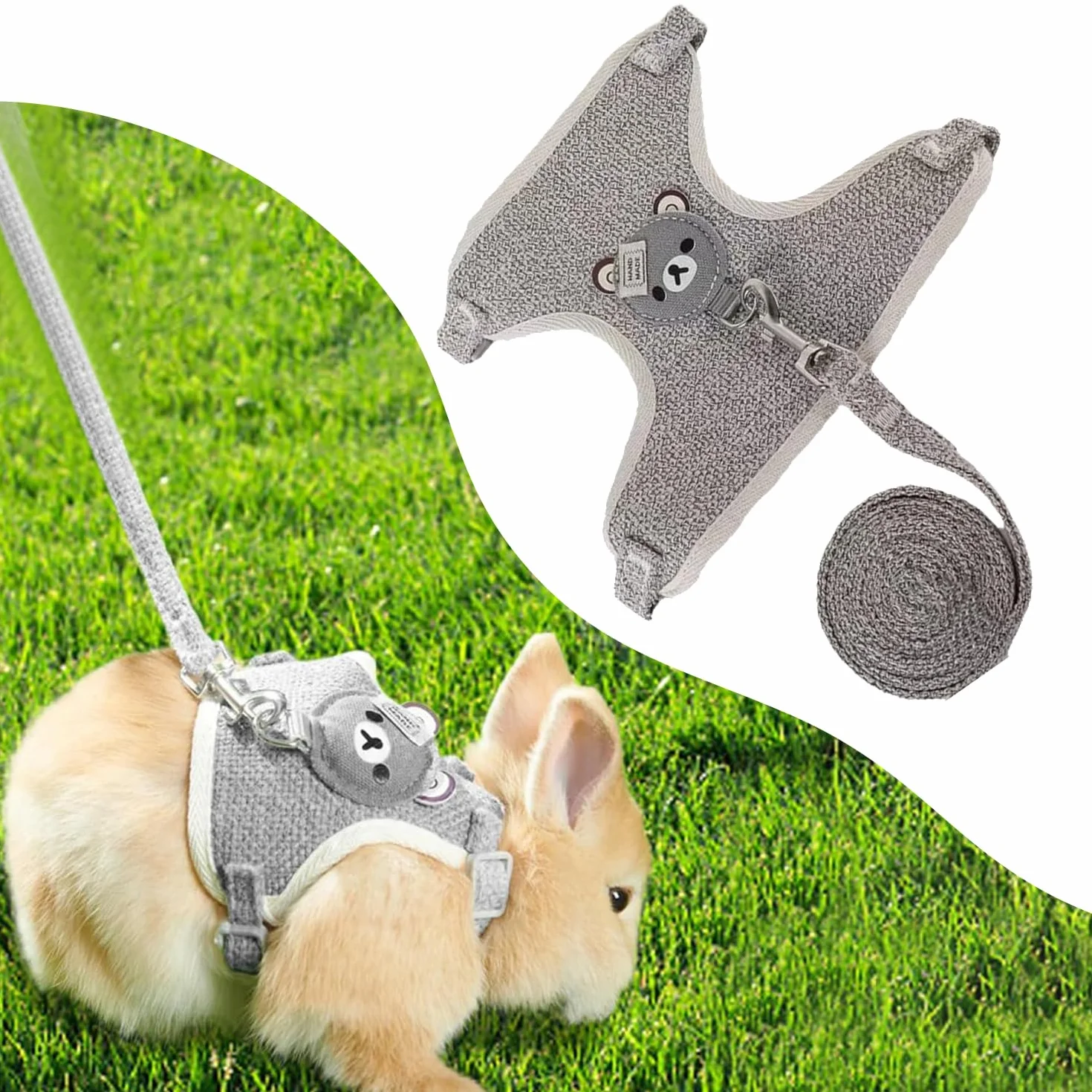 Harnais pour Lapins Laisse Réglable 27-35 cm 1,20 m Gris S