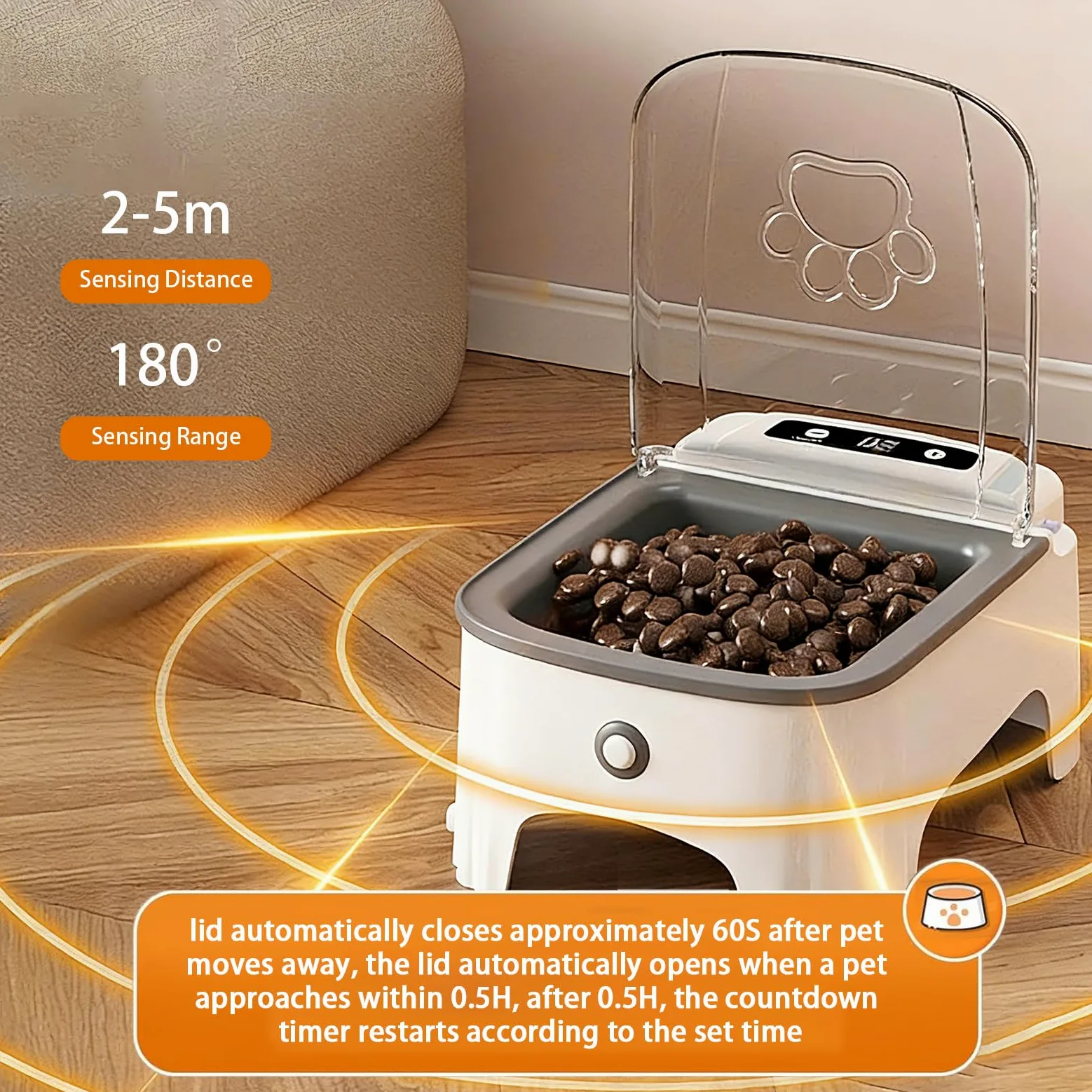Mangeoire Automatique pour Chat – Capteur Intelligent, Bol de Nourriture Rabattable, Amovible Distributeur De Nourriture pour Animaux De Compagnie avec Affichage LCD, Acier Inoxydable, Noir