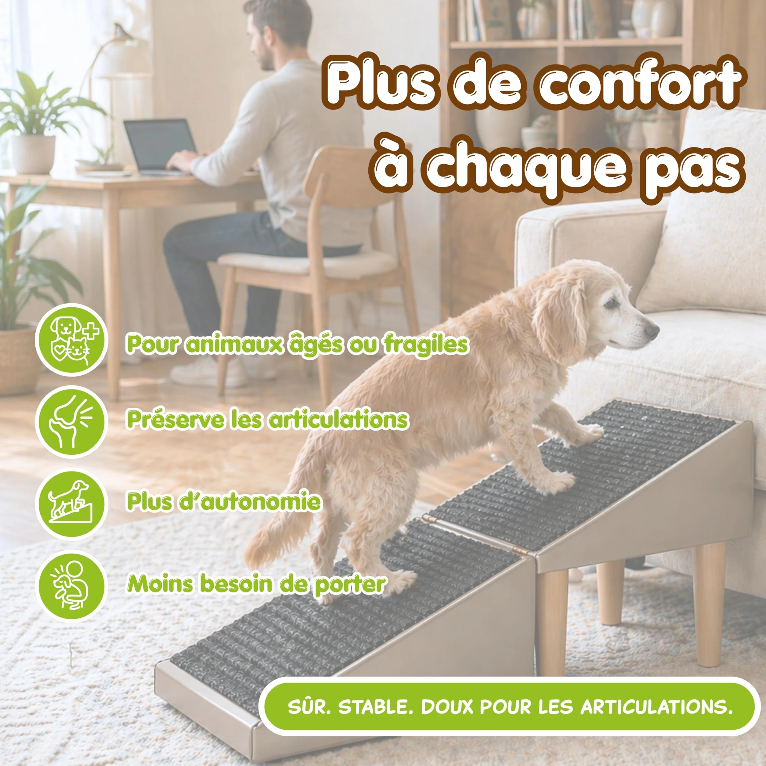 2 en 1 Siège Escalier Chien Antidérapant Pliable Effet Cuir Beige 36 cm