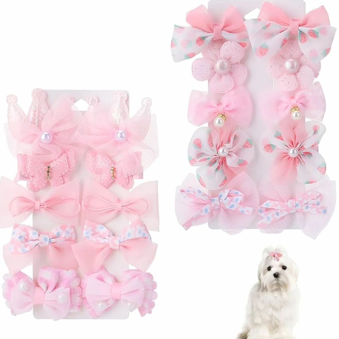 Barrettes pour Chiens, Pinces à Cheveux Rose, Accessoires de Toilettage Bowknot pour Petit Chien