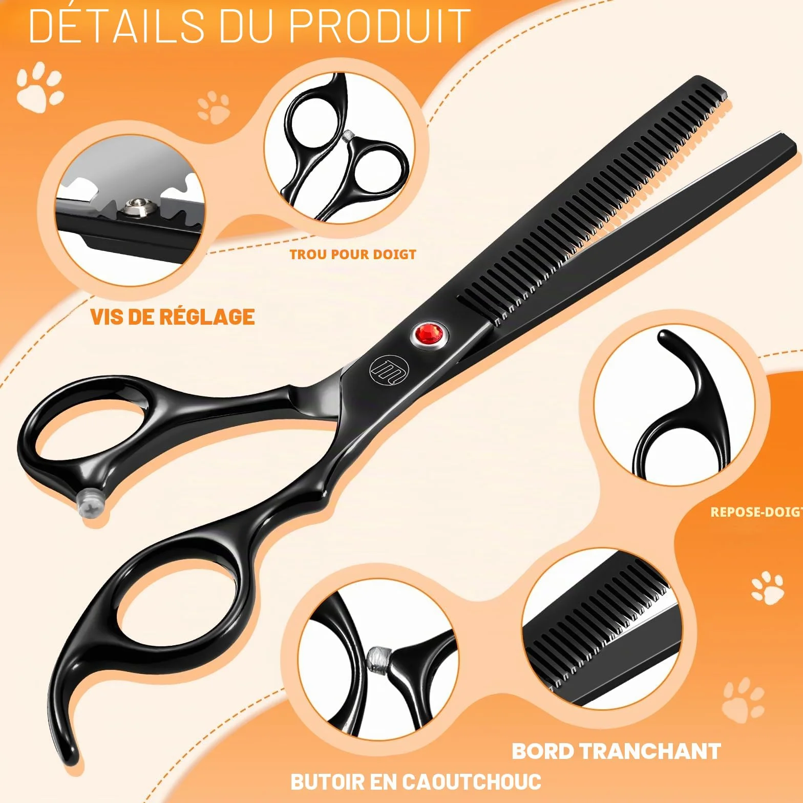 Moontay Professionnel Ciseaux Toilettage Chien et Animaux - Set Acier Inoxydable avec Droits, Courbés, Arête de Poisson, Effileurs, Peigne et Tissu de Nettoyage - Noir