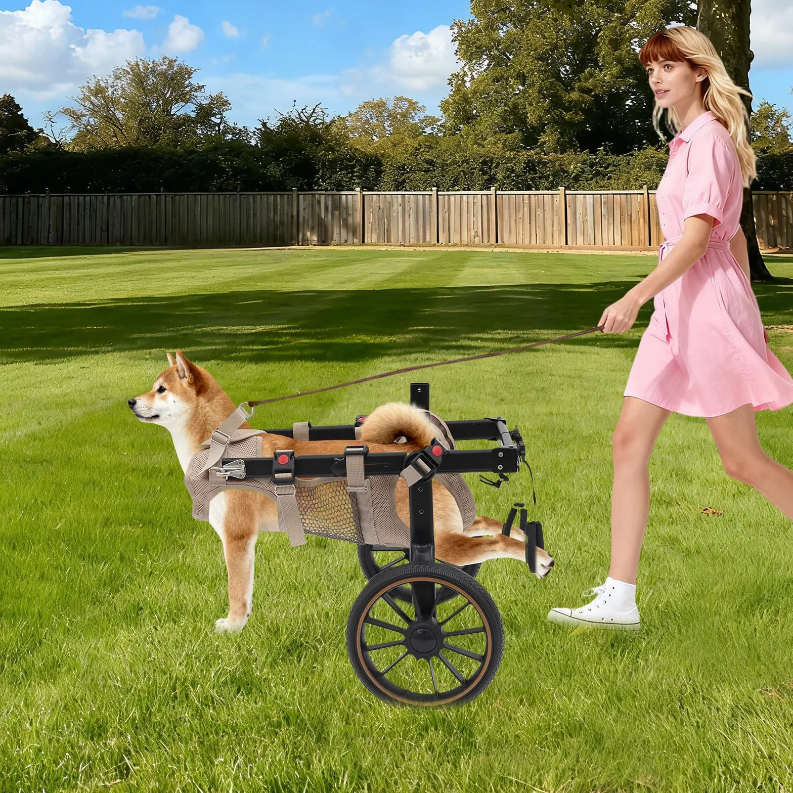 Fauteuil roulant léger pour chien jusqu'à 65 kg, réglable, roues amortissantes, aide rééducation
