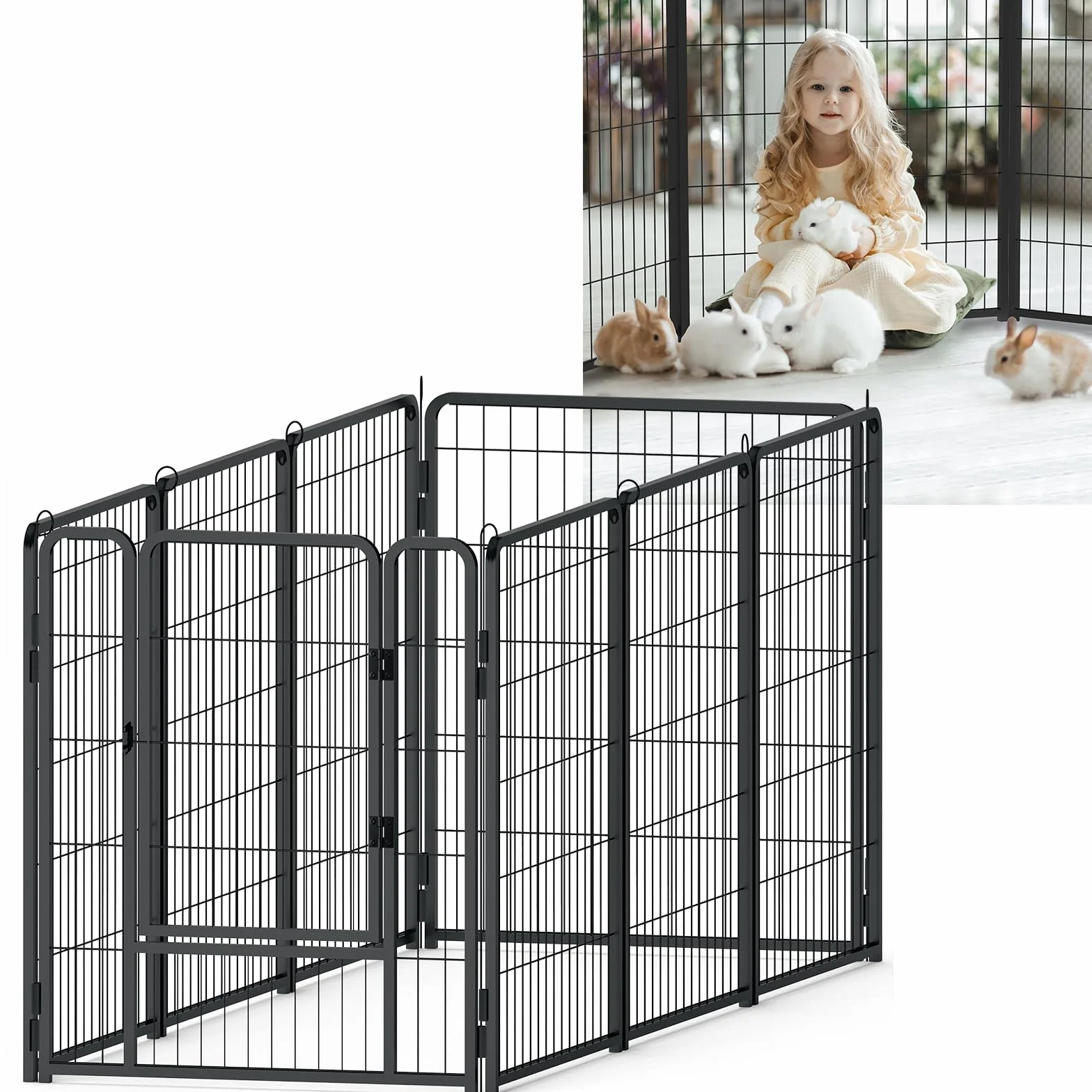 YUENFONG Enclos pour Chiots 80cm Hauteur XL 528x65x80cm avec Porte