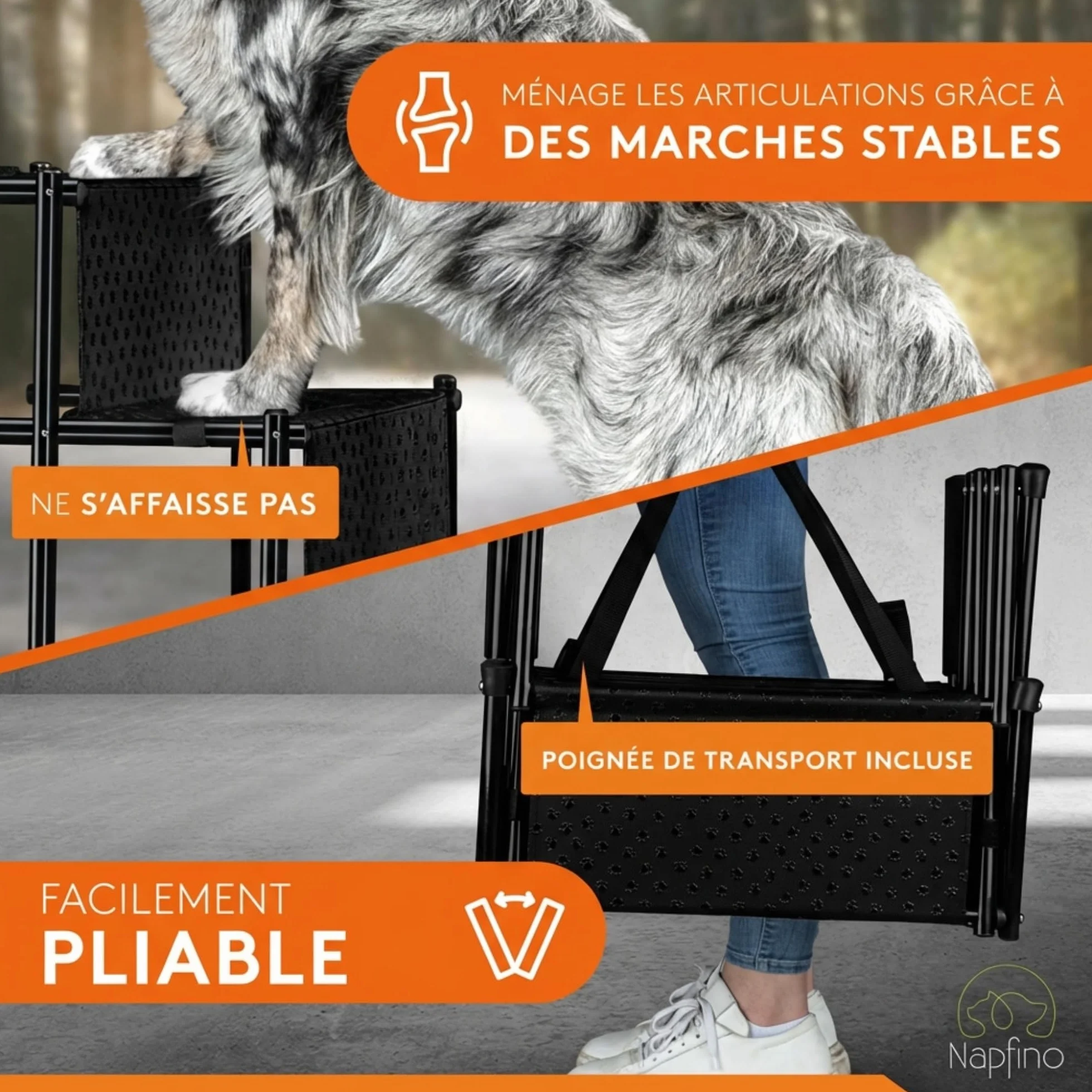 Escalier pour chien jusqu'à 60 kg – Rampe pliable pour chien – Rampe de voiture pour petits et grands chiens – Aide à l'entrée de la voiture – Rampe pour chien adaptée à toutes les voitures –