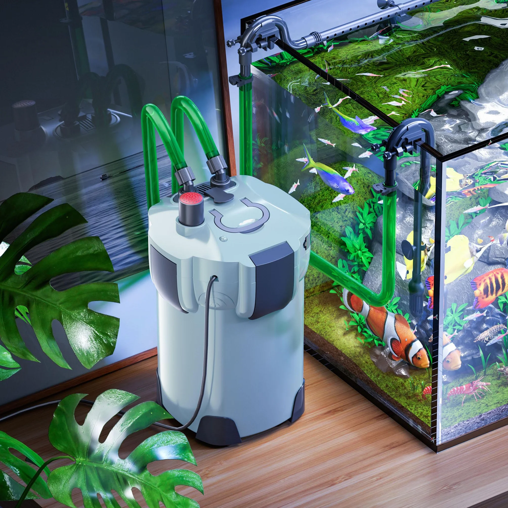 SunSun HW-404A Filtre extérieur pour Aquarium 2000 l/h 4 étapes de filtration Pompe 55 W