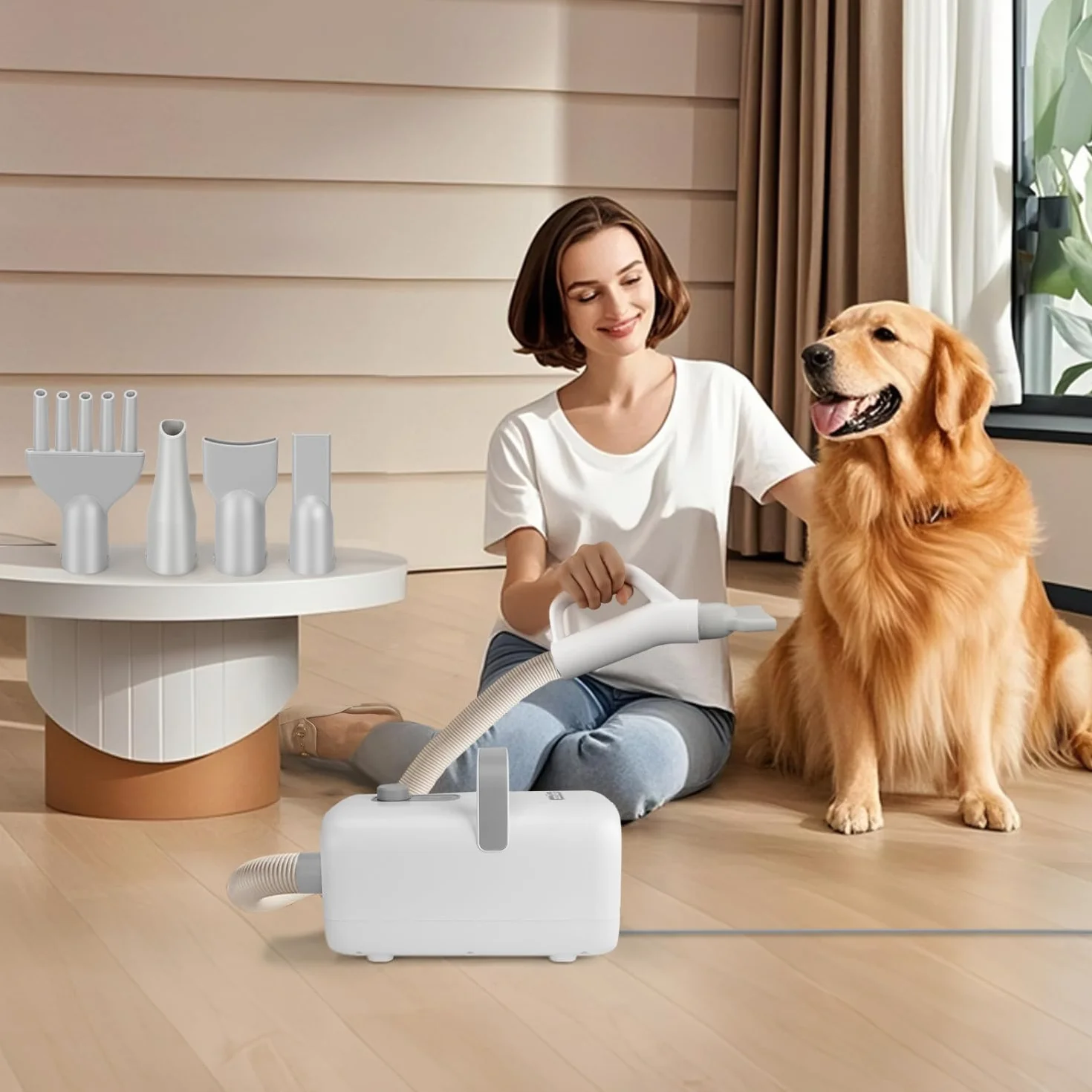 Nobleza Séchoir Professionnel pour Chiens et Animaux de Compagnie avec 4 Embouts, Vitesse/Température Réglables, Tuyau et Brosse Inclus, Faible Bruit