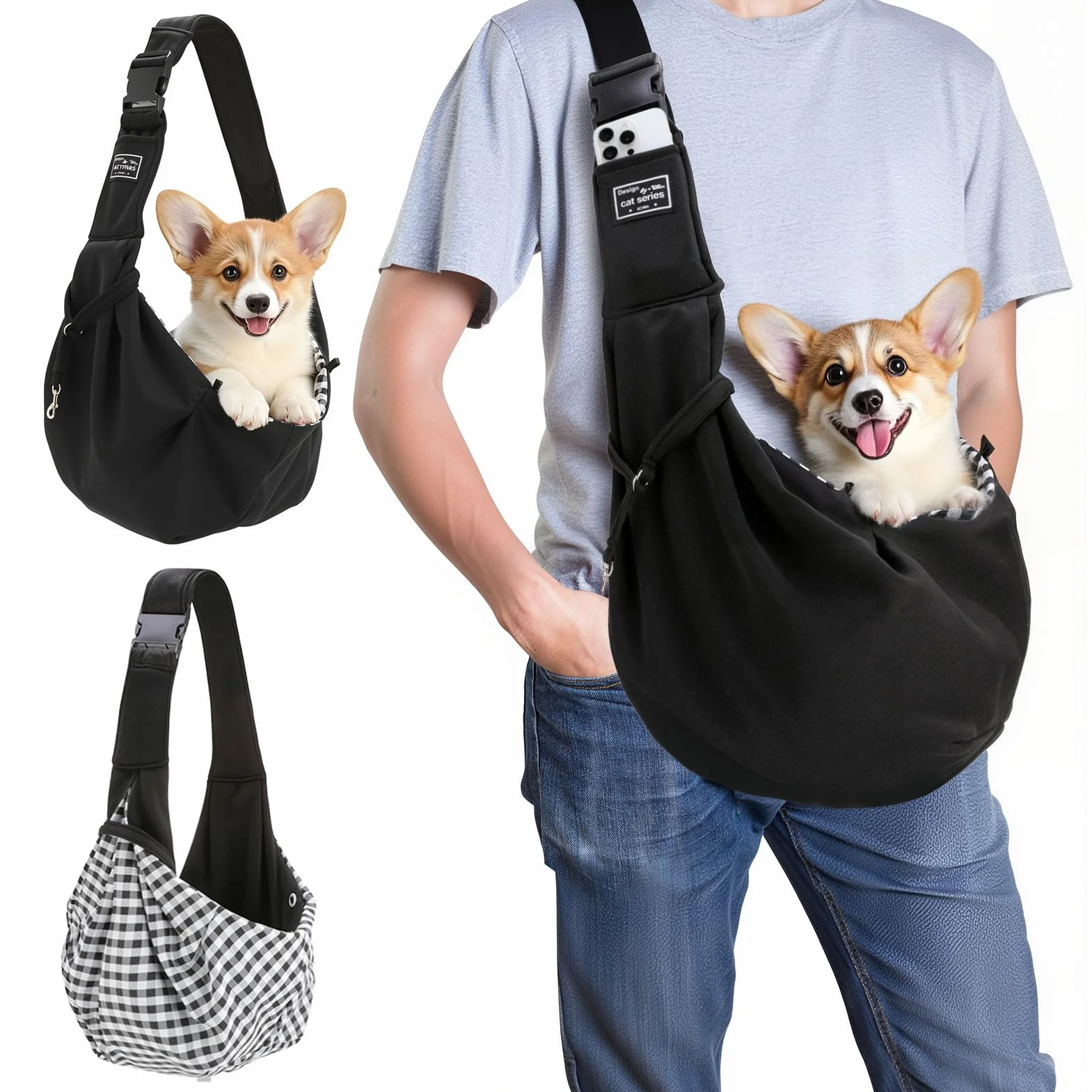 Sac de Transport pour Chien Chat 7.5 KG Réglable avec Corde de Sécurité Petit Animaux Bandoulière Extérieur Voyages Métro