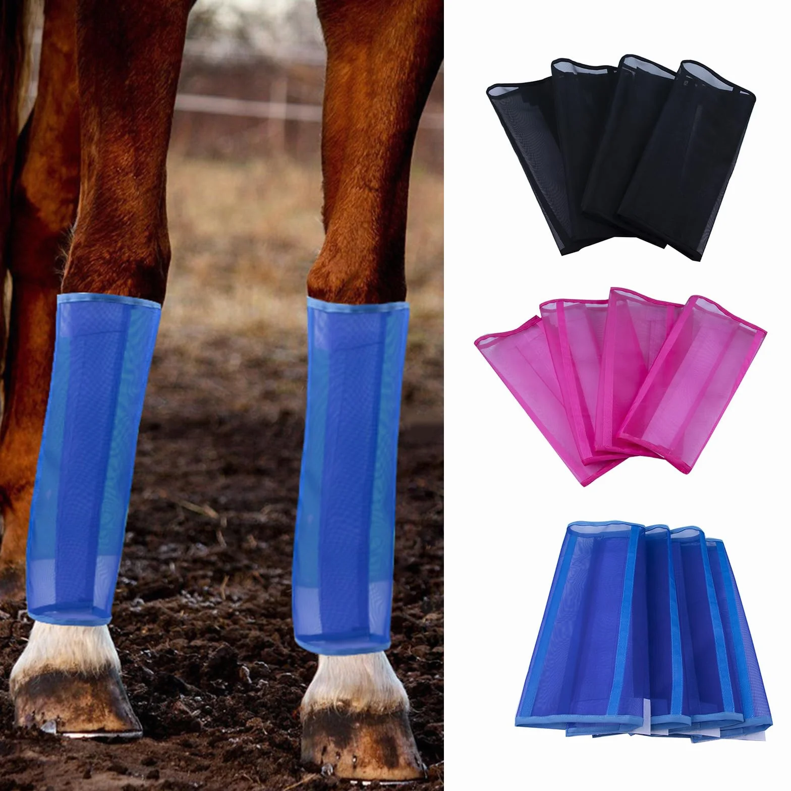 Scnvsi 4 pièces Bottes Anti-Mouches pour Chevaux en Maille Leggings Respirantes Protection des Jambes