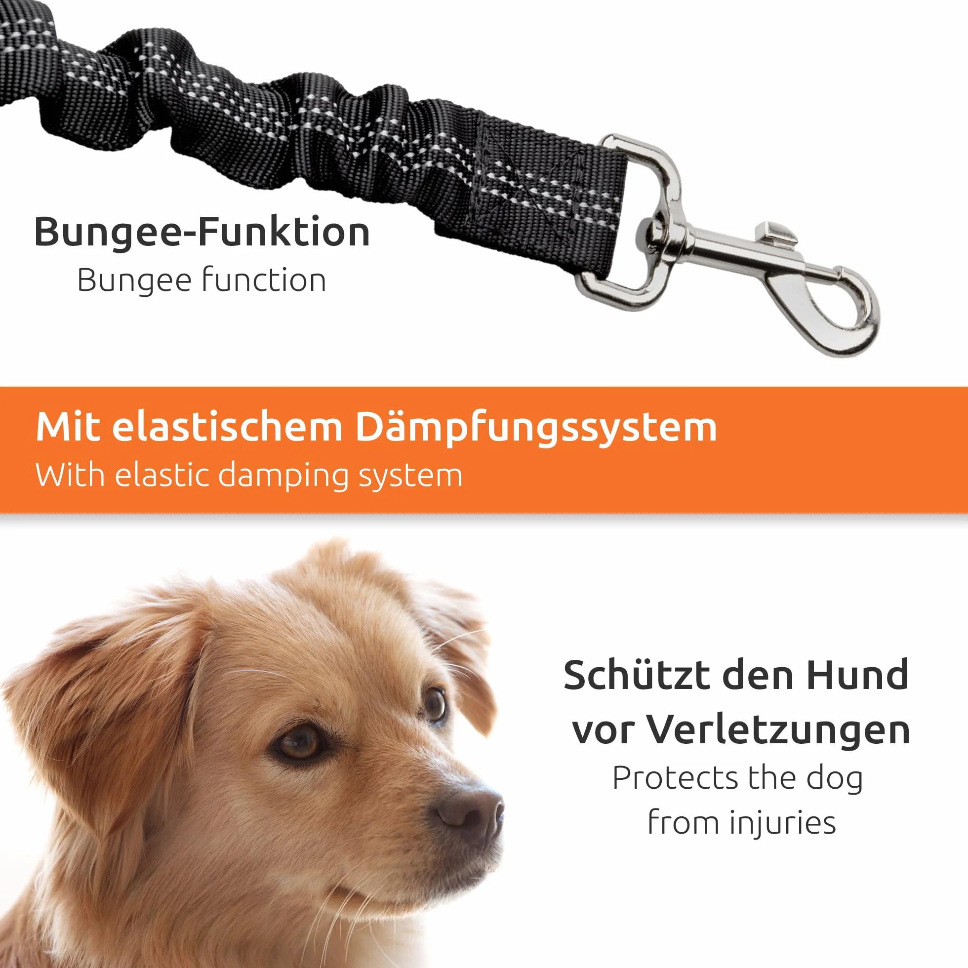 ECENCE Ceinture Chien Voiture - Harnais Voiture Chien - Ceinture de sécurité avec système d’Amortissement élastique et Mousqueton pour Tous Les Chiens et Chats