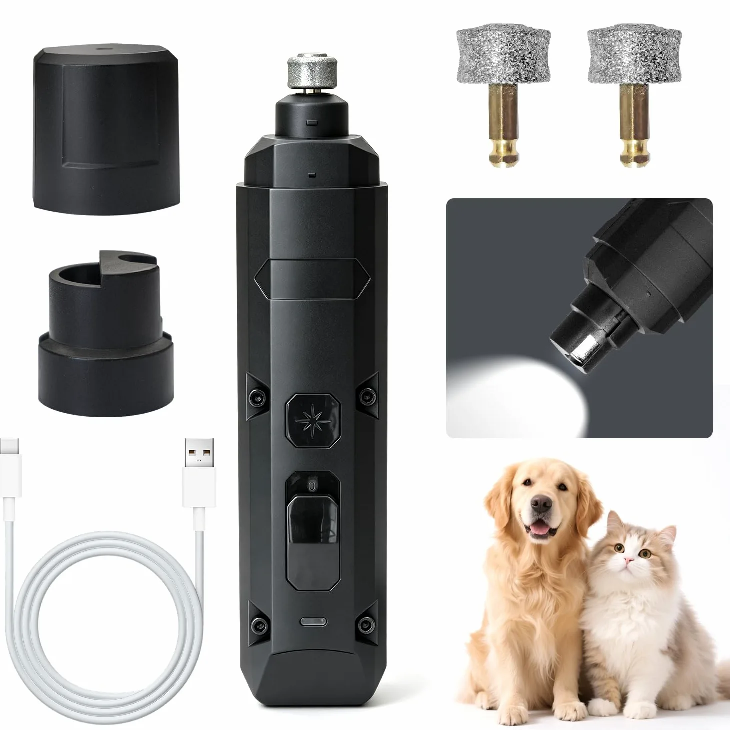 Broyeur à ongles pour chien, tondeuse à ongles portable pour chiens, outil de toilettage électrique silencieux