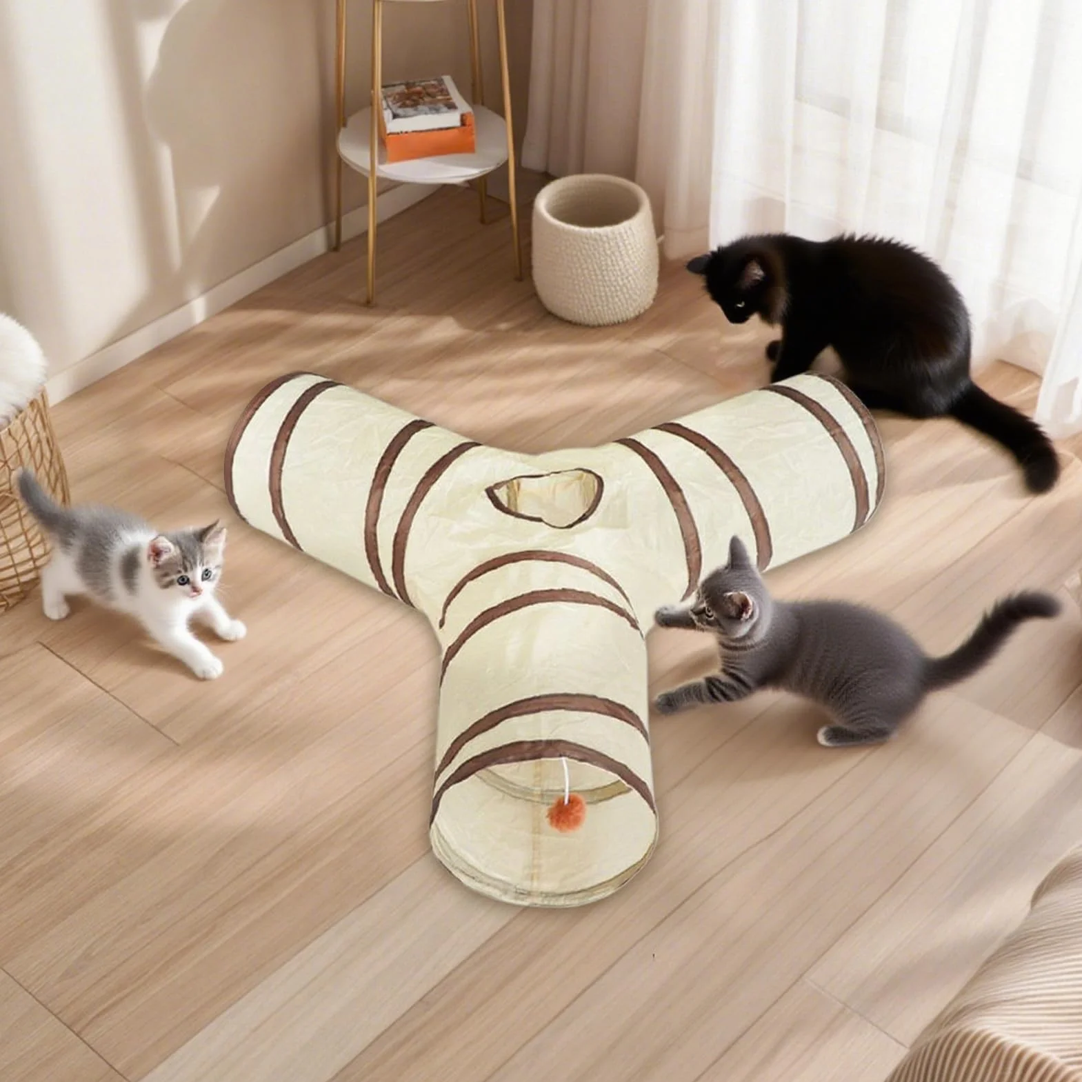 Tunnel pour Chat | Tunnel 3 Voies Jeu pour Chaton Jouet Interactif - pour Jeu Intérieur Exercise Stimulation Anti-Stress Chat Chaton Lapin Petit Animal