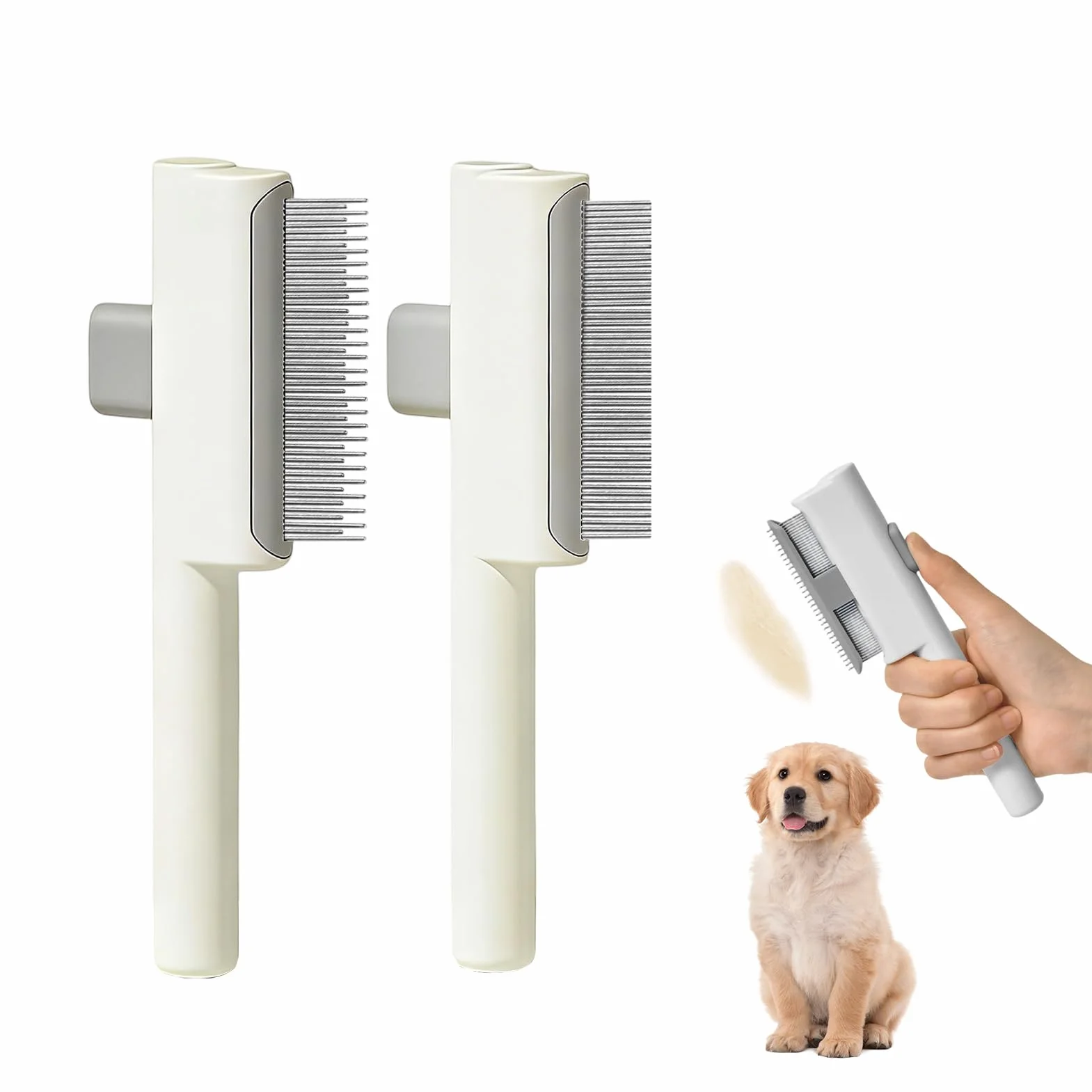 Peigne pour Chats Autonettoyant, Brosse de Toilettage pour Animaux Poil Court et Long, 2 Pièces