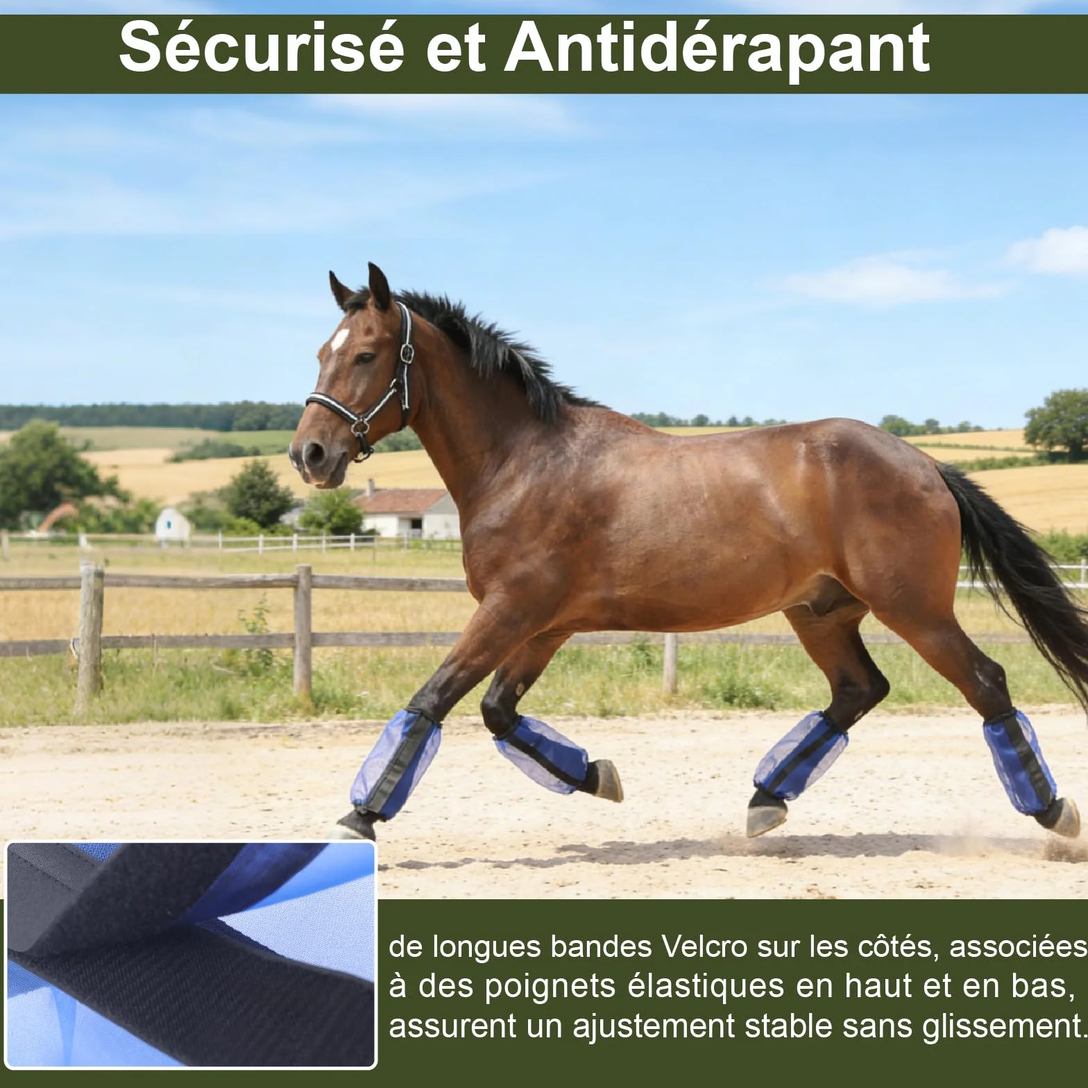 Guêtres pour Chevaux Lot de 4, Maille Ultra Légère Respirante, Antidérapantes, Bleu Royal