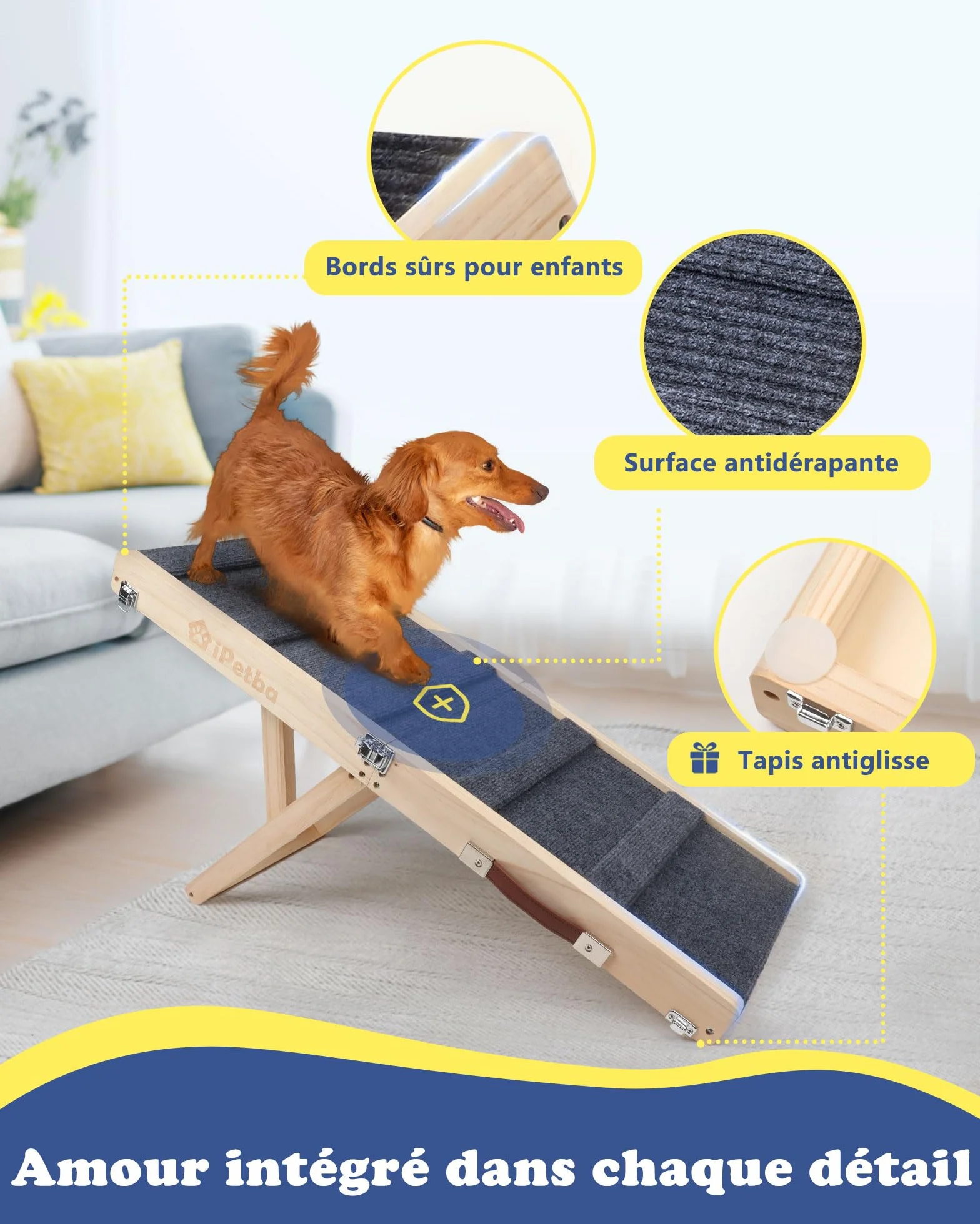 Rampe pour Chien pour Lit & Canapé Antidérapant Pliable Réglable Jusqu'à 16 kg