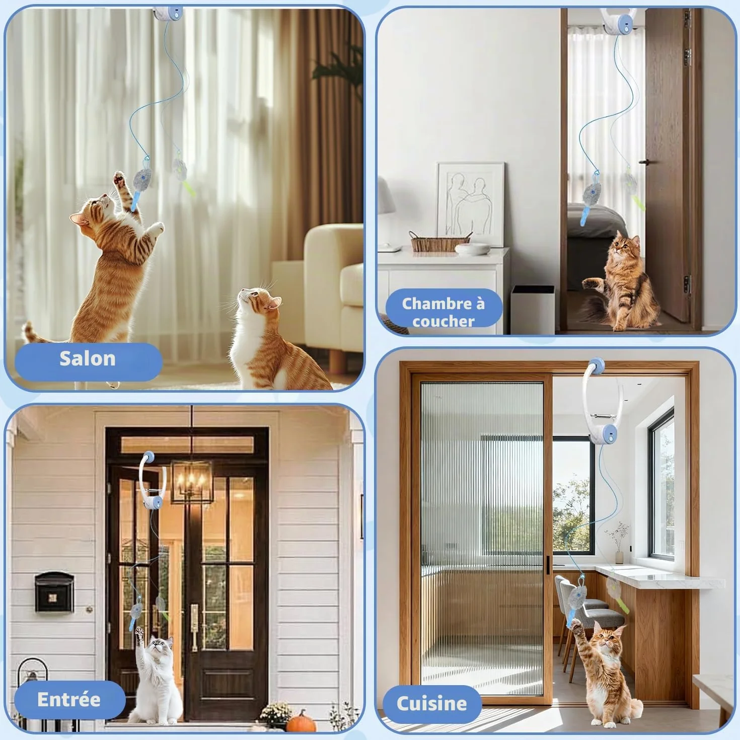 Jouet Interactif Suspendu pour Chat avec Corde et Souris en Peluche