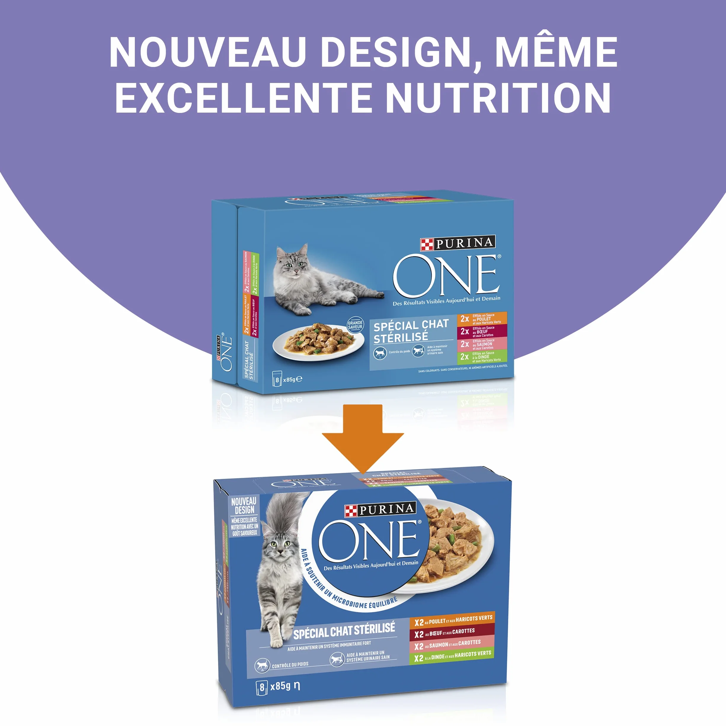 PURINA ONE BIFENSIS Chat Adulte Stérilisé Sachets Fraîcheur Poulet Bœuf Saumon Dinde Lot de 10 (8 x 85g)