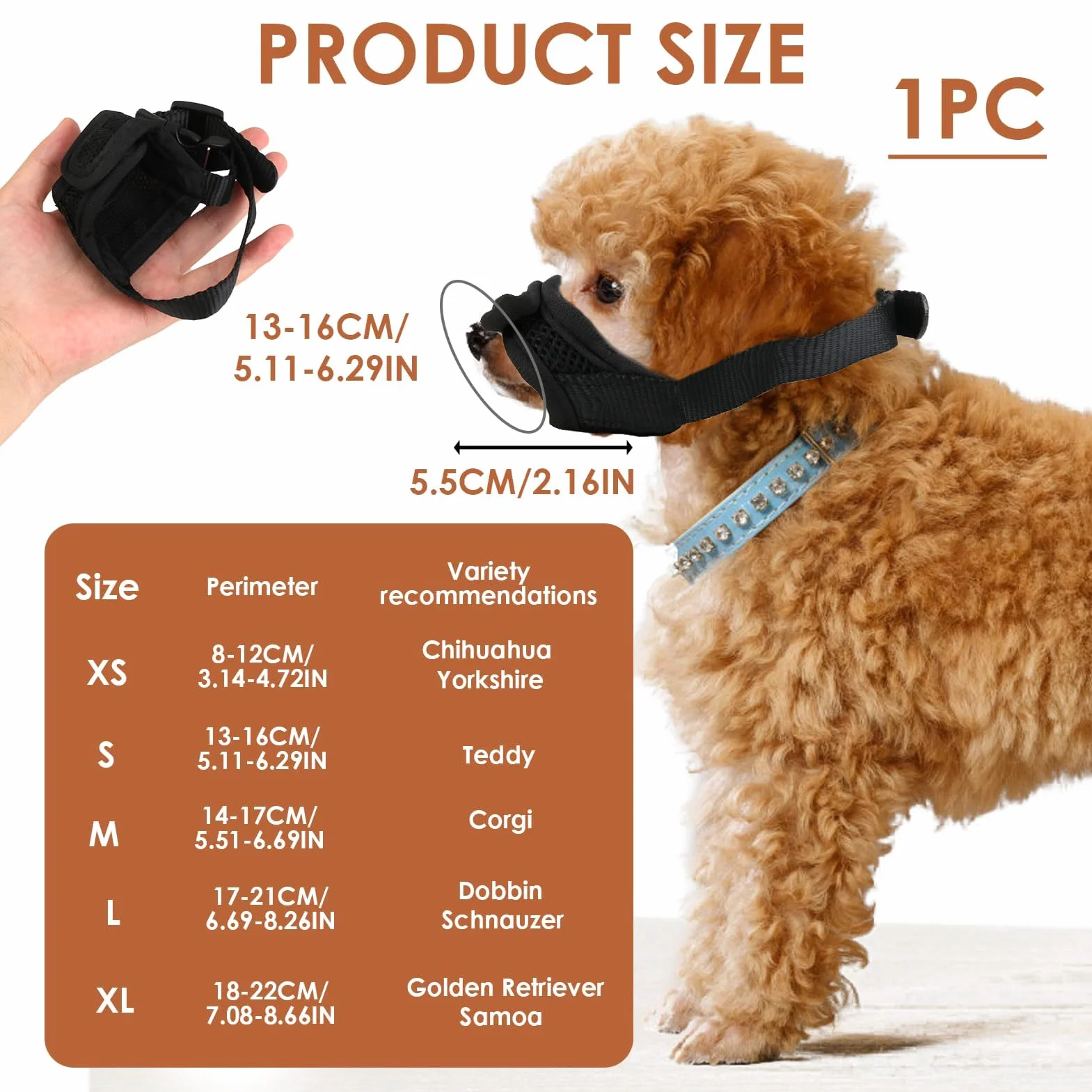 Anti Morsure Muselière Dog Muzzle, Musoliaire Petit Chien Nylon Legere Souple Museliere Réglable Anti Aboiement Intoxication Chiens pour Teddy Bear Shih Tzu Jack Russell Terrier Teckel Nain (S)