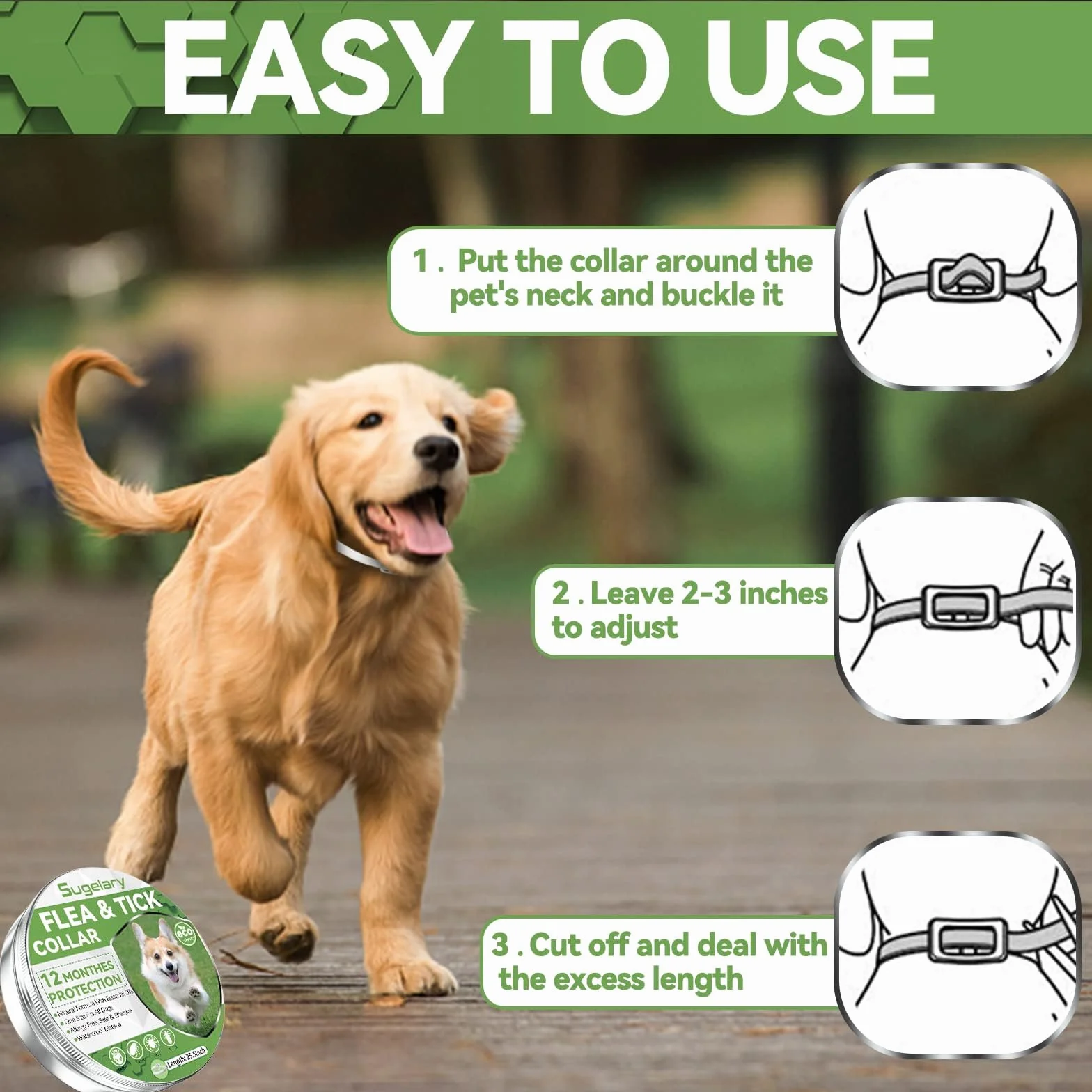 Collier Anti Puces pour Chien 12 Mois Protection 65cm Réglable Étanche