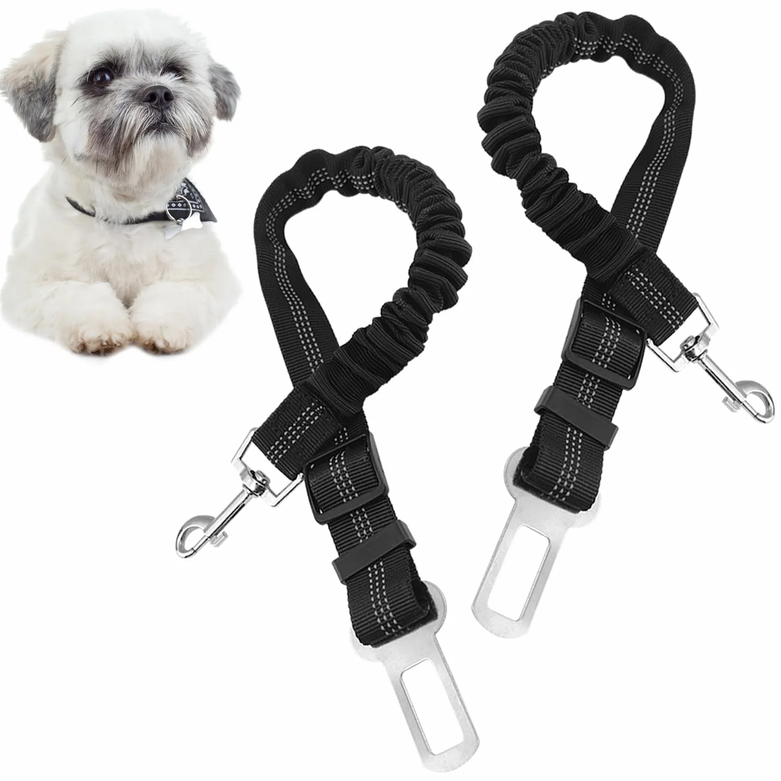 Gentpovth Ceinture et Harnais de Sécurité Universel pour Chien en Voiture - 2 Pièces, Indéchirable, Nylon Noir, Longueur Réglable - pour Tous Les Chiens et Chats