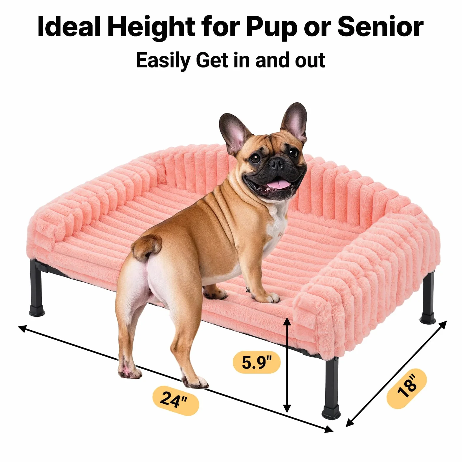 Veehoo Canapé pour Chien Surélevé, Moelleux Transat avec Coussin Amovible et Matelas Orthopédique, Pieds Antidérapants, Rose 60x45x10cm