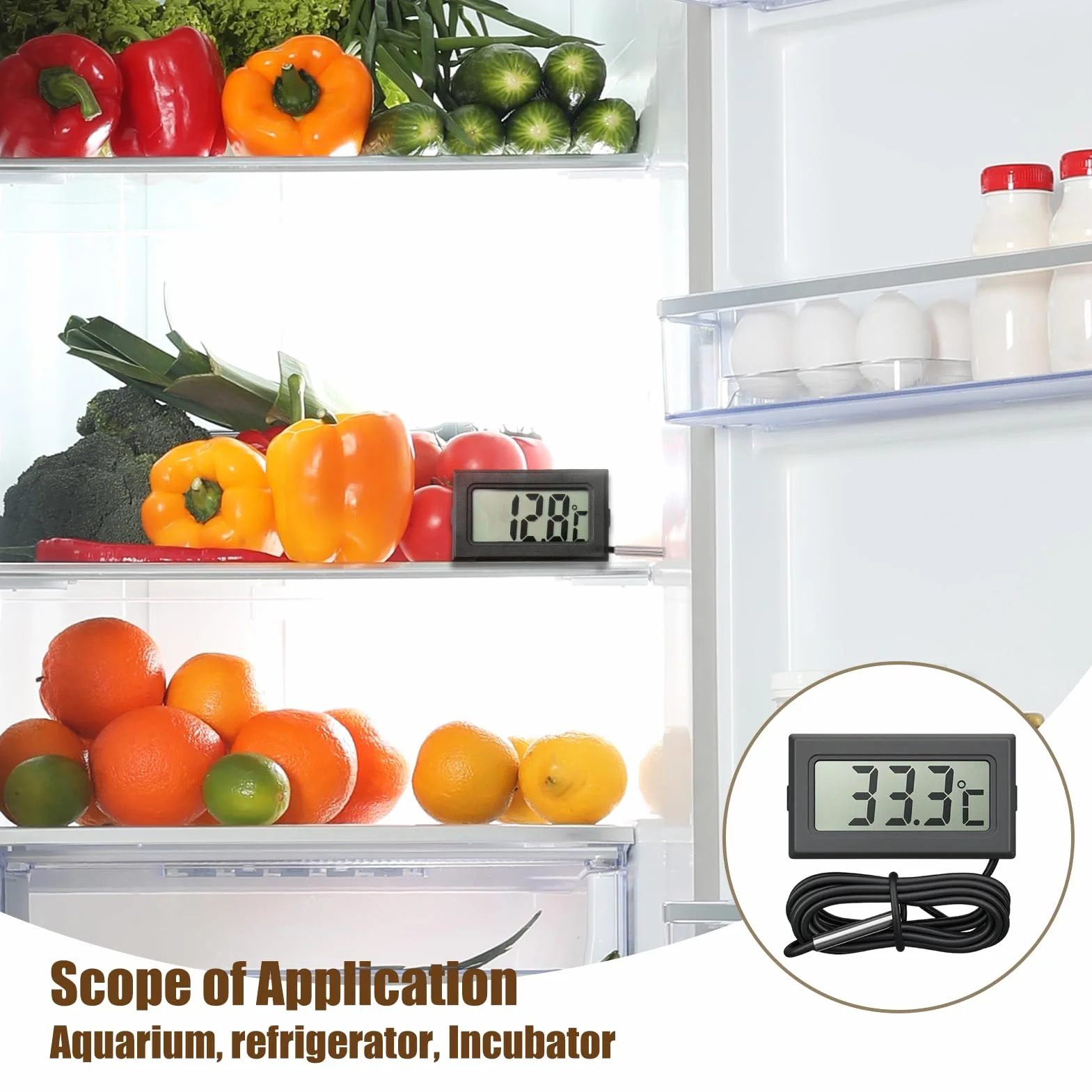 Thermomètre Numérique Mini LCD Moniteur de Température avec Sonde Externe 1m pour Reptiles Réfrigérateur Congélateur Aquarium