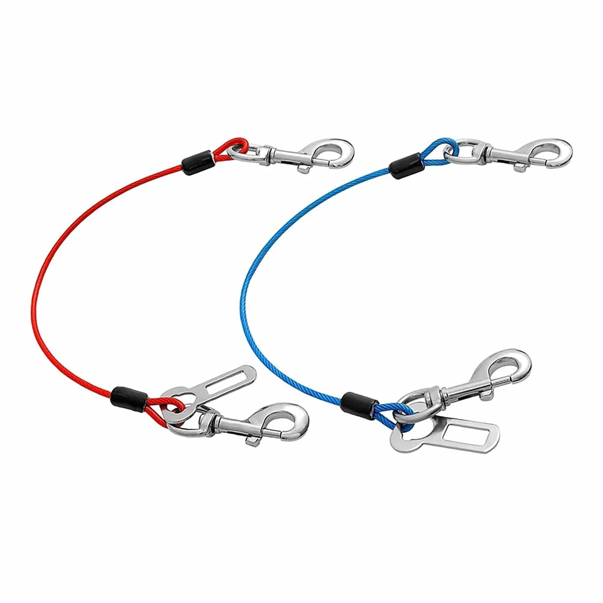 Lot de 2 ceintures de sécurité pour chien en corde d'acier pour voiture, câble d'attache sans mastication avec double clips et fixation de loquet