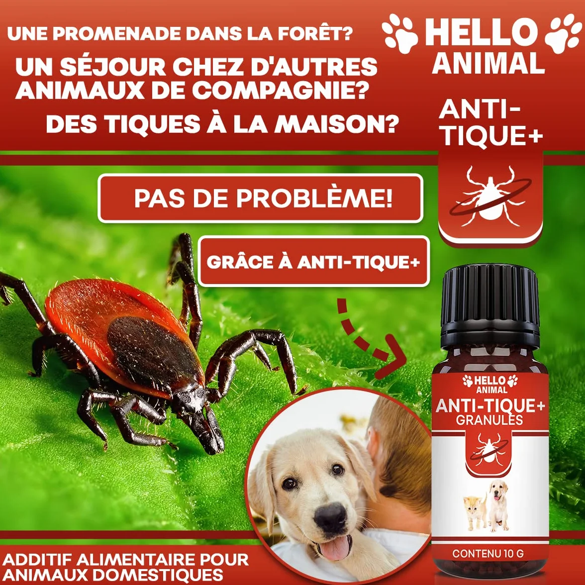 HelloAnimal Anti-Tique granules pour Chien et Chat Contre tiques 10g