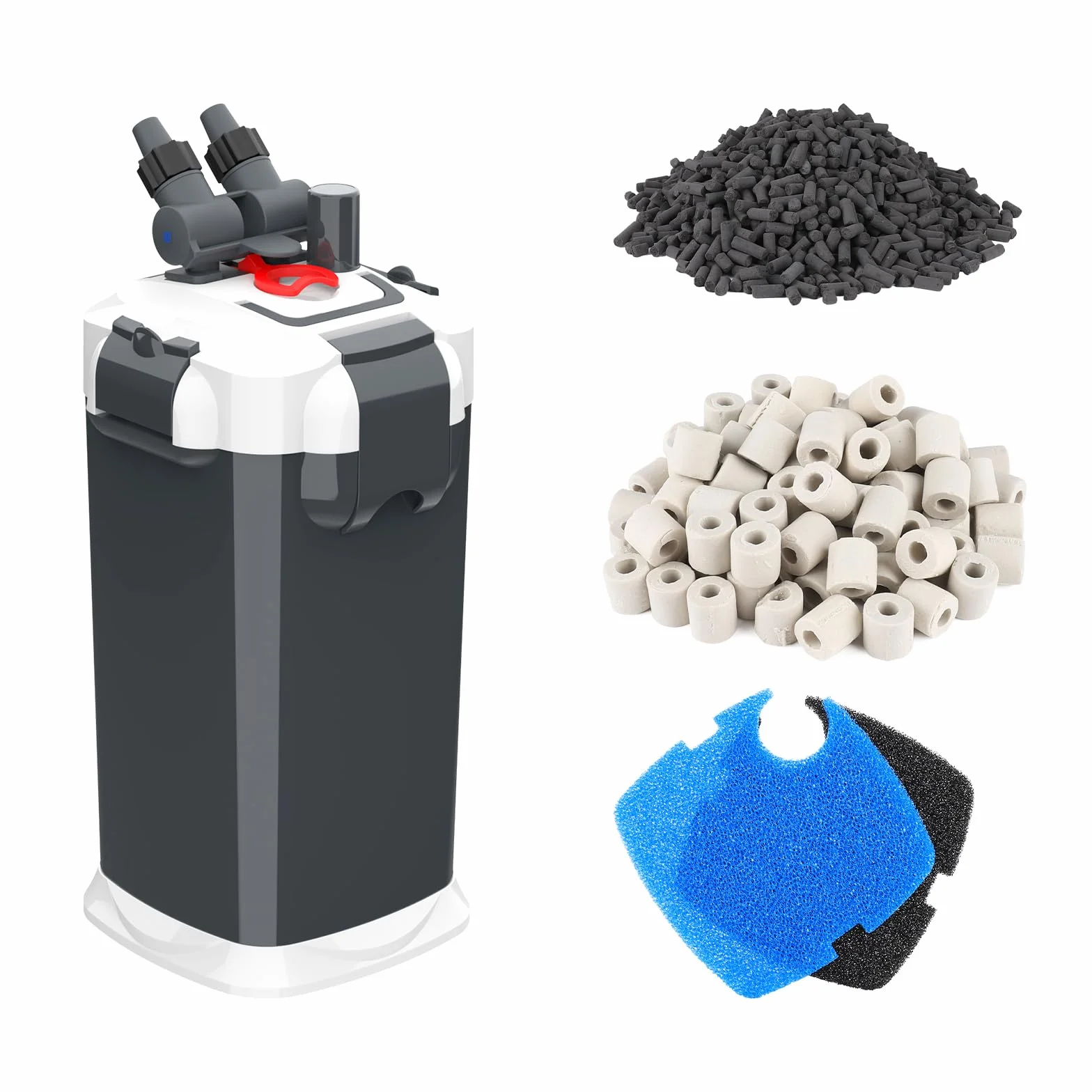fishkeeper Filtre Externe Aquarium Ultra-Silencieux Pompe Débit Réglable 3-en-1 Haute Performance Filtration Douce Mer Tropique Tortues