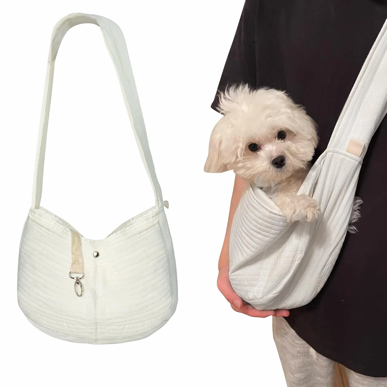 Sac de Transport pour Chien 5kg Portable Petit Chien Chat Blanc