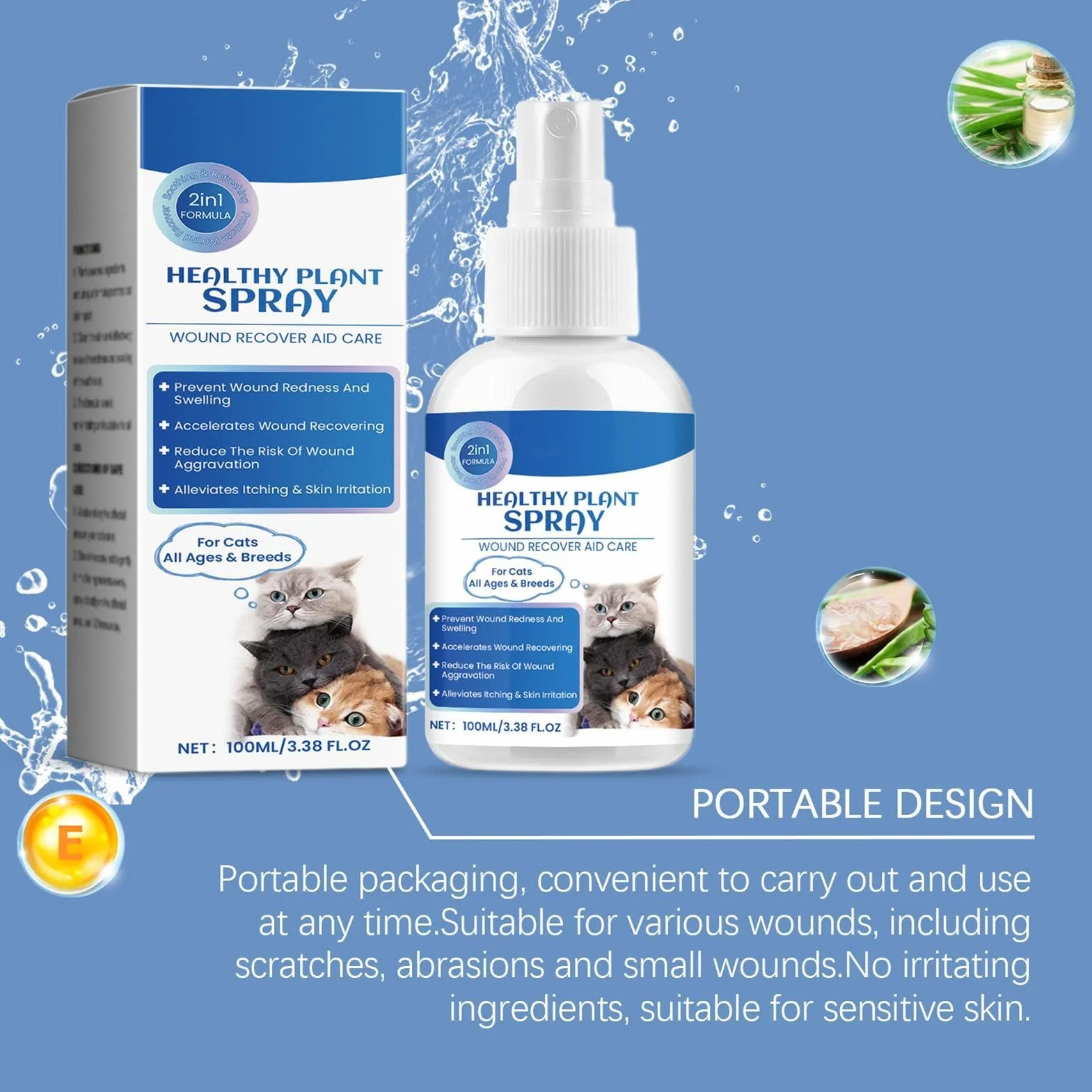 Spray anti-démangeaisons pour chat 100 ml Guérisseur naturel des plaies de chat soulagement des points chauds
