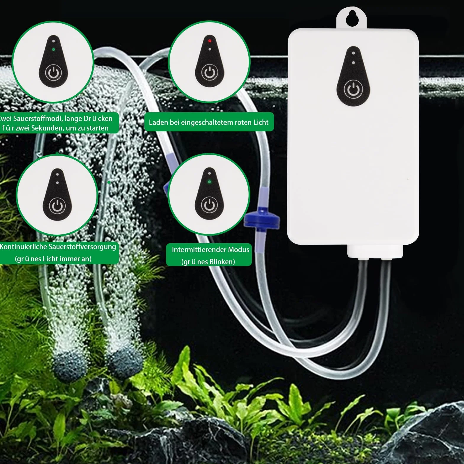 Pompe à air solaire 2W pour aquarium, aérateur de pêche avec tube et pierres à bulles, chargement USB