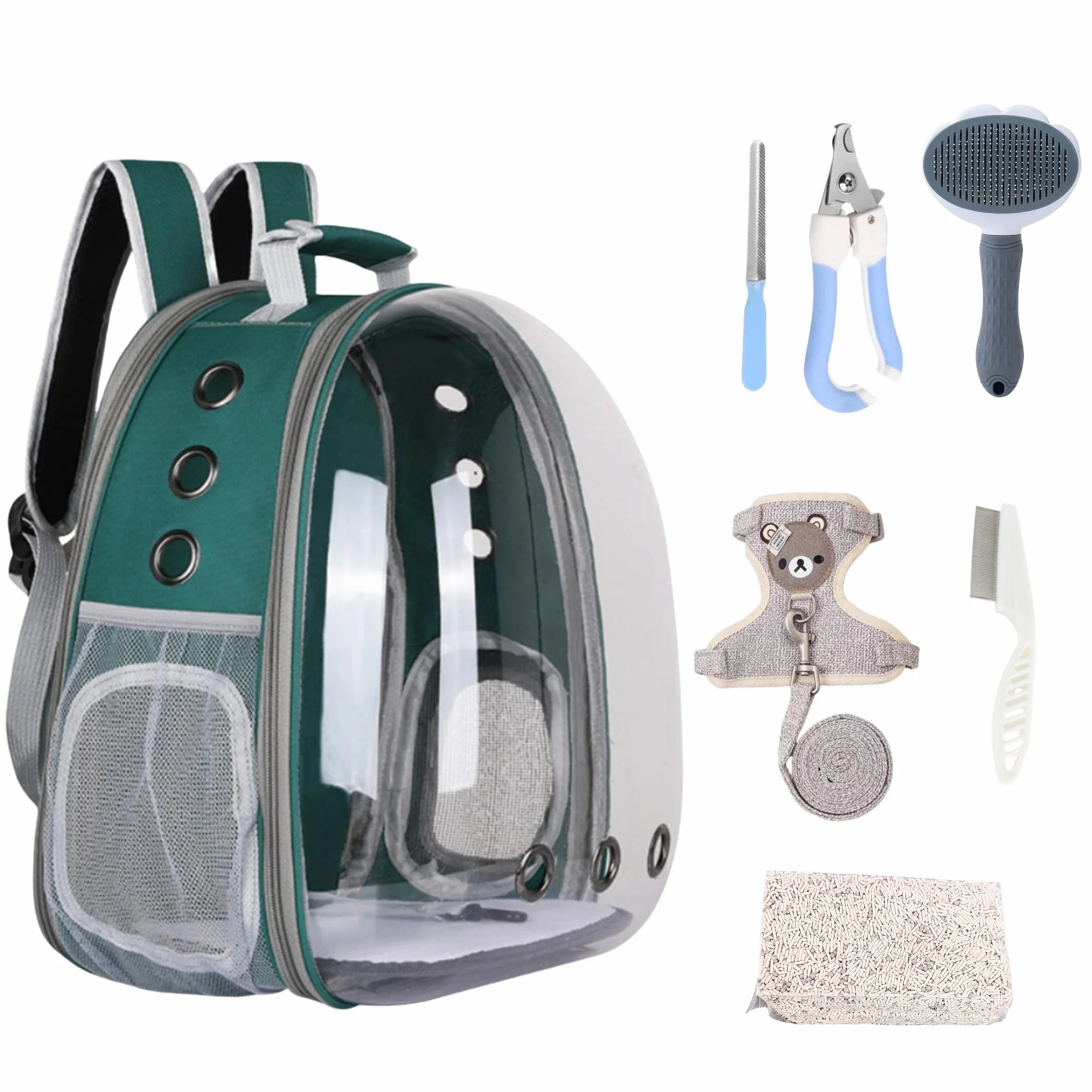 Sac à Dos pour Chat Bulle de YoiQi-Un Sac à Dos pour Animaux de Compagnie en Forme de Cabine Spatiale Transparente-Est Fourni avec 5 Accessoires pour Prendre Soin du Chat (Verte)