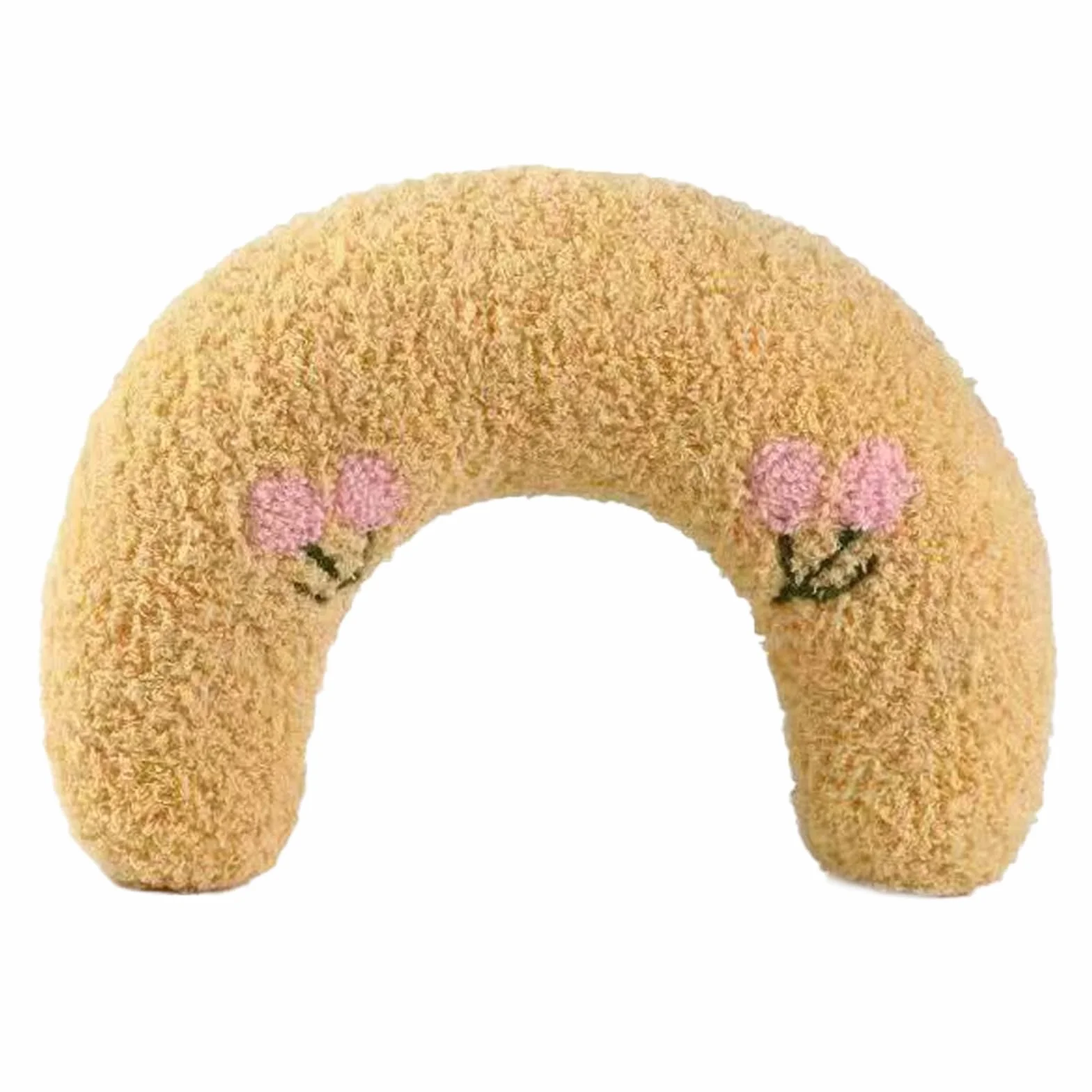 Coussin de nuque pour petits chiens en forme de U, doux et moelleux, lavable en machine, jouet apaisant (jaune)