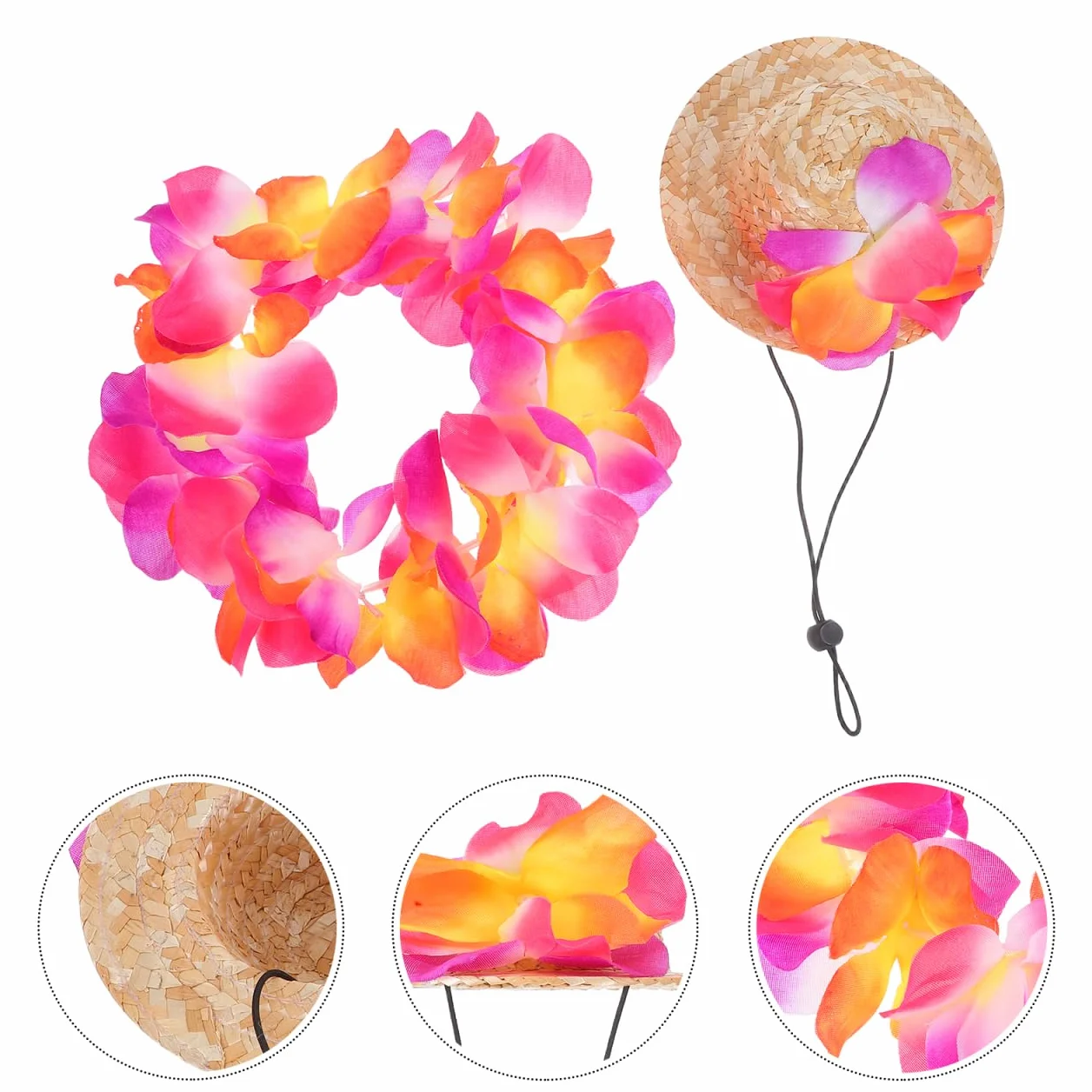 Costume Hawaïen pour Chien avec Chapeau De Paille Et Guirlande Accessoires pour Animaux