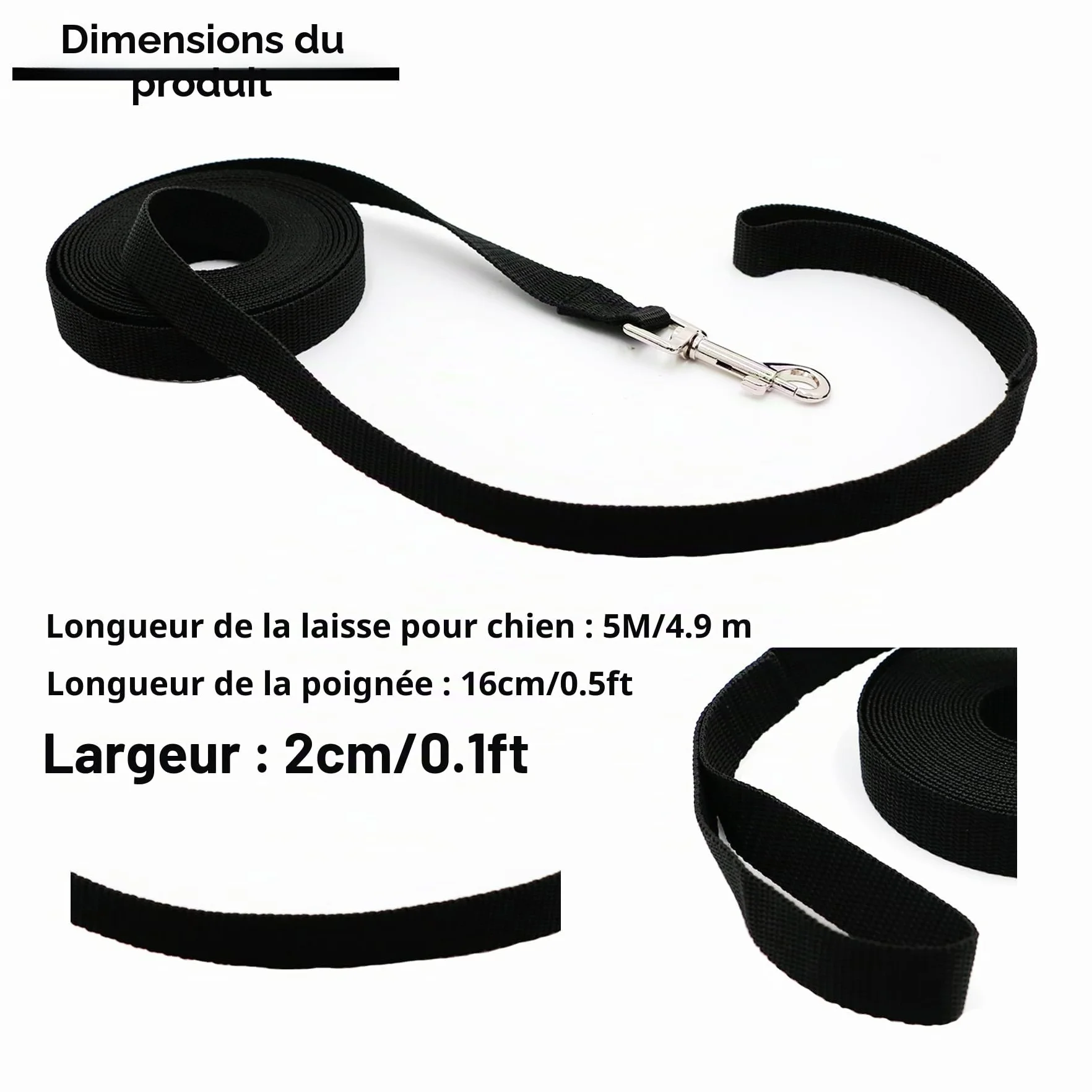 Laisse pour chien 5 m de CiciIng, Laisse imperméable avec dragonne et mousqueton à 360°, Laisse robuste pour l'entraînement pour chiens de petite, moyenne et grande taille